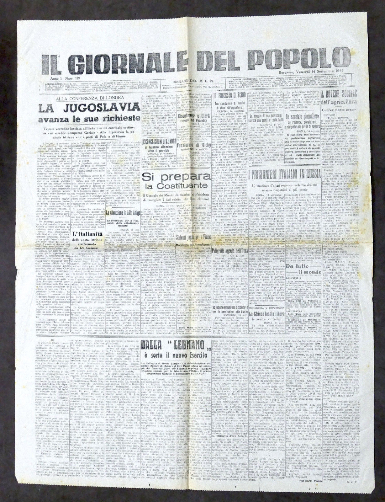Resistenza Il Giornale del Popolo Organo C.L.N. Anno I N° …