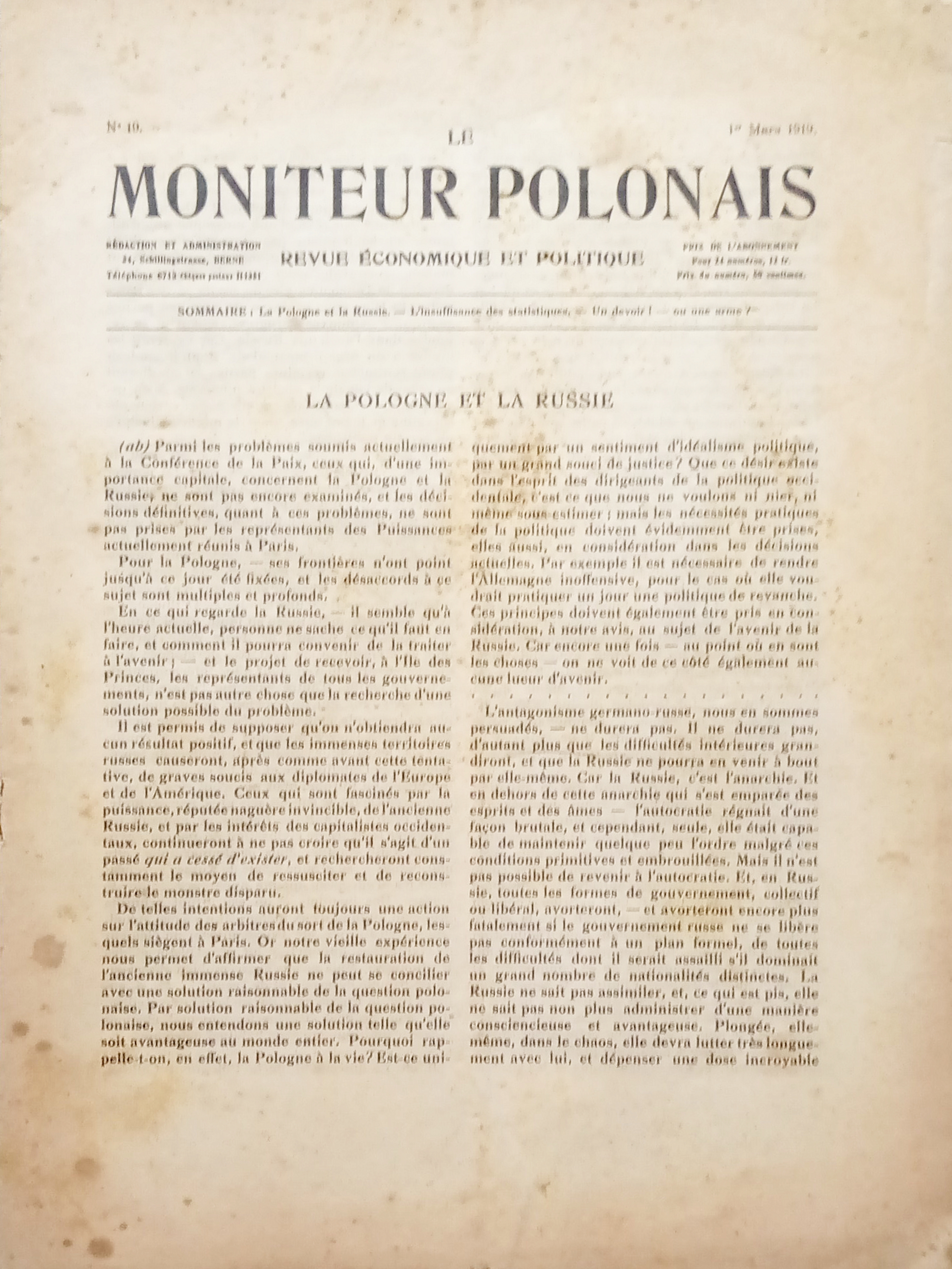 Revue Economique et Politique - Le Moniteur Polonais N. 19 …