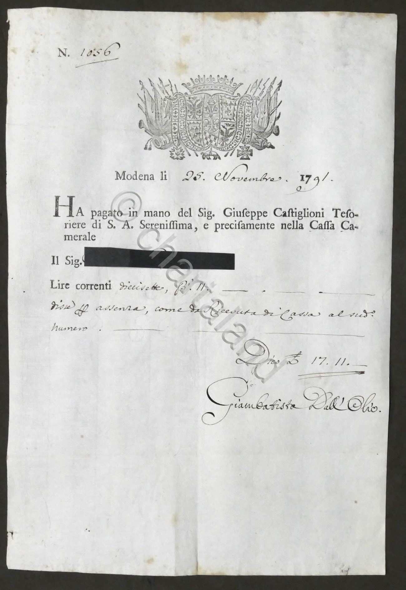 Ricevuta di Pagamento - Cassa Camerale di Modena - 25 …
