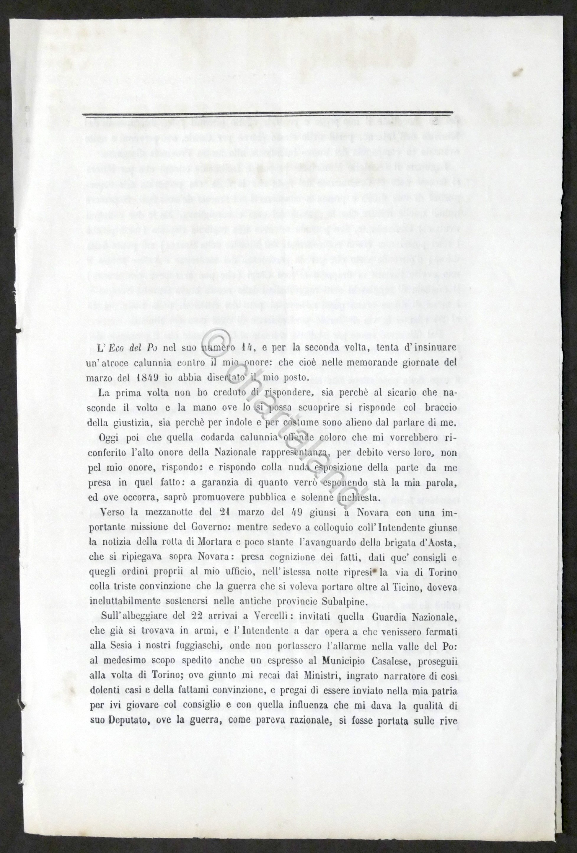 Risorgimento - Casale - Discorso del governatore Mellana - Dicembre …