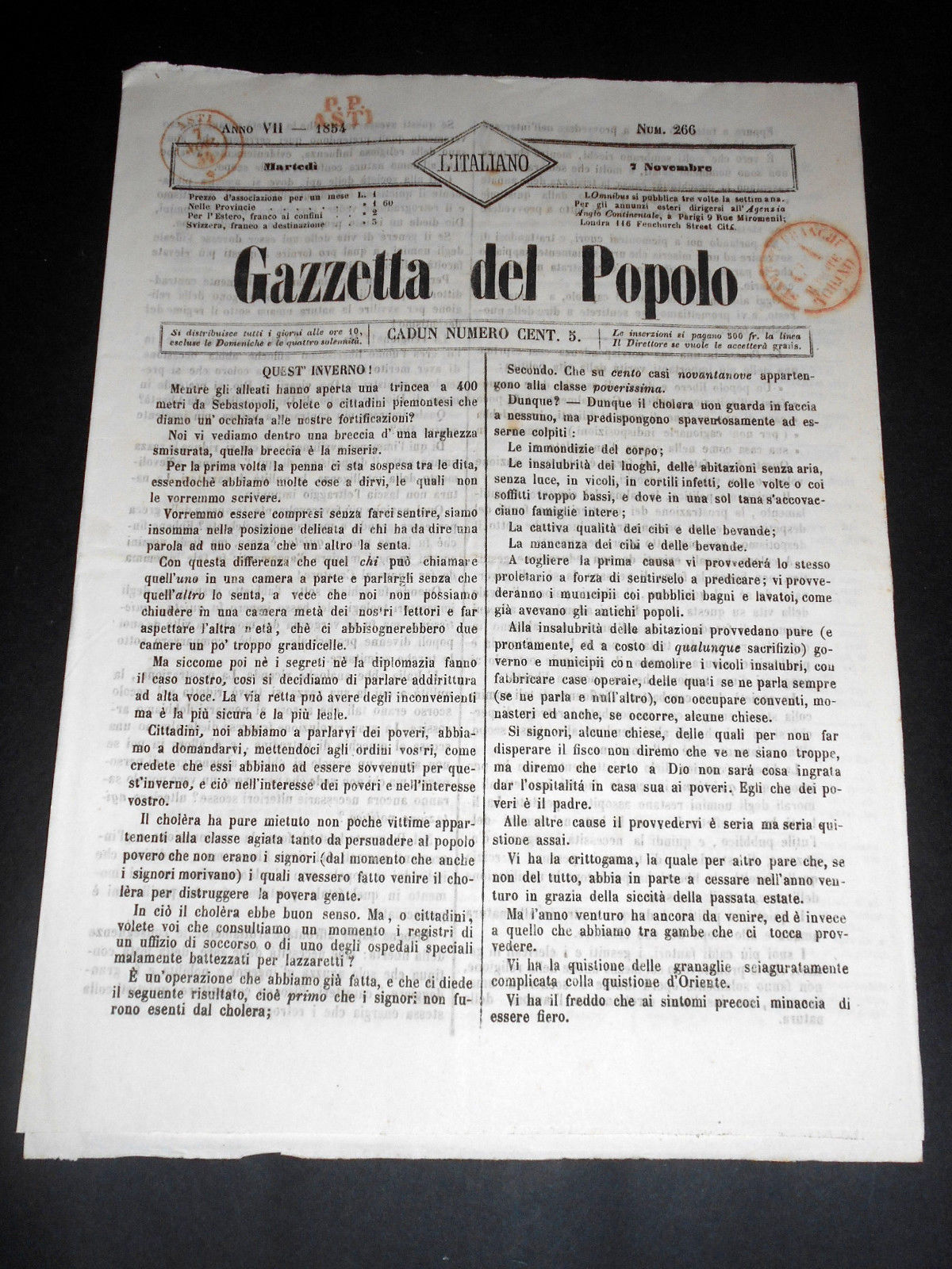 Risorgimento Cavour Torino - Giornale Gazzetta del Popolo n° 266 …