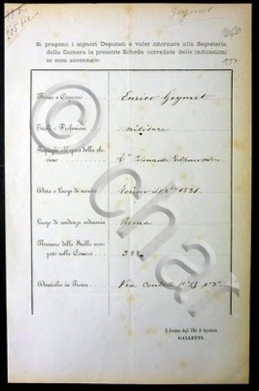 Risorgimento Documento Autografo Enrico Geymet 1876 ca.