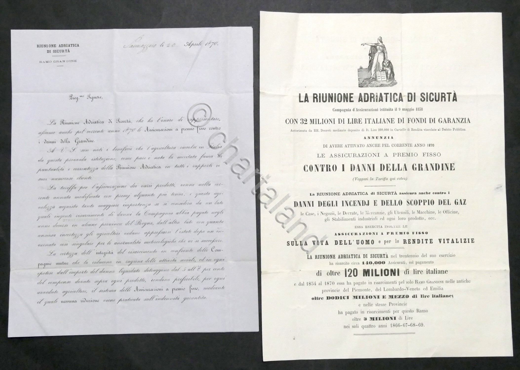 Riunione Adriatica di Sicurtà Ramo Grandine: Lettera e foglio informativo …