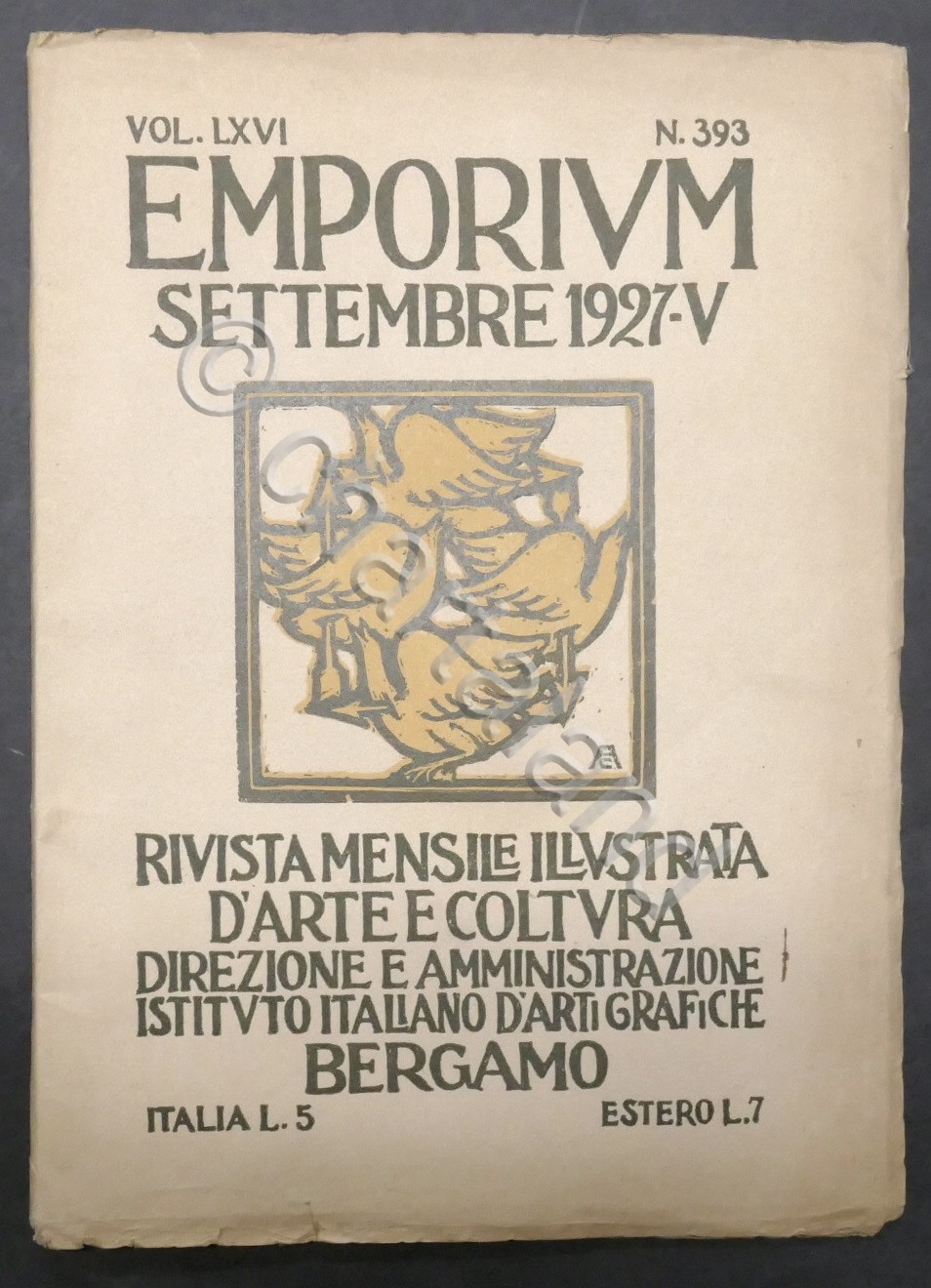 Rivista arte e cultura Emporium N. 393 Settembre 1927 Copertina …