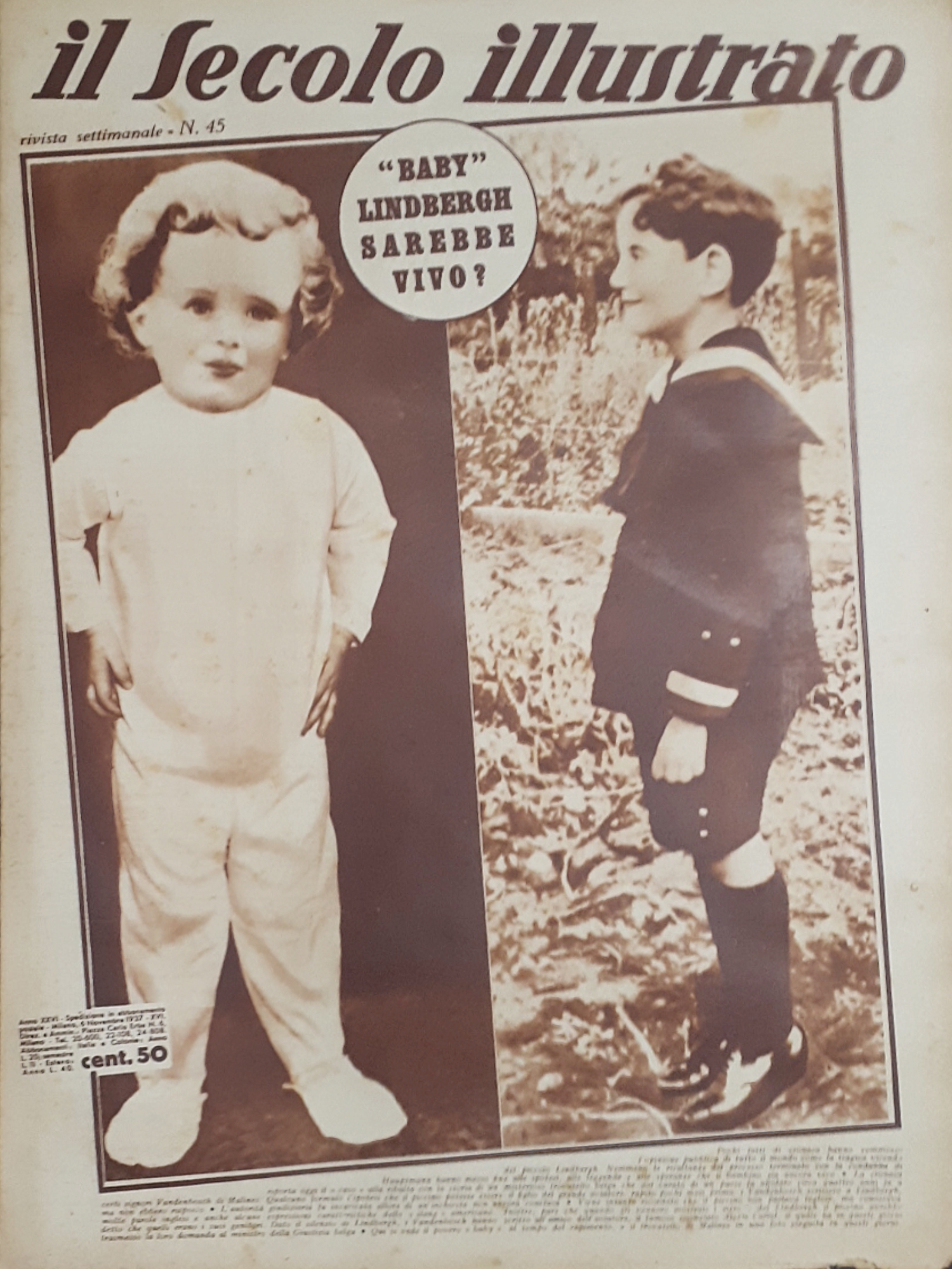 Rivista Attualità - Il Secolo illustrato N. 45 Baby Lindbergh …