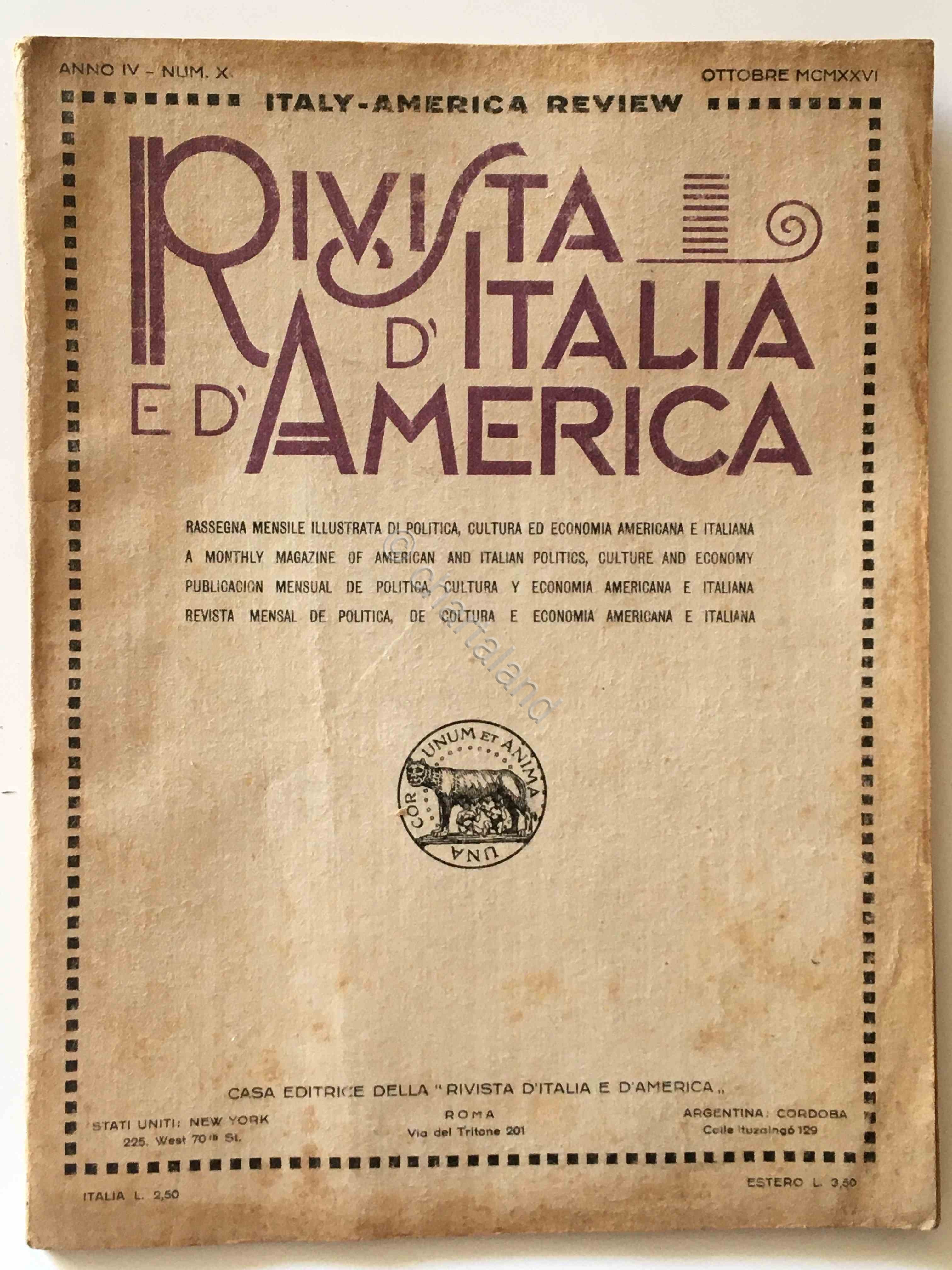 Rivista d'Italia e d'America - Rassegna mensile politica cultura - …
