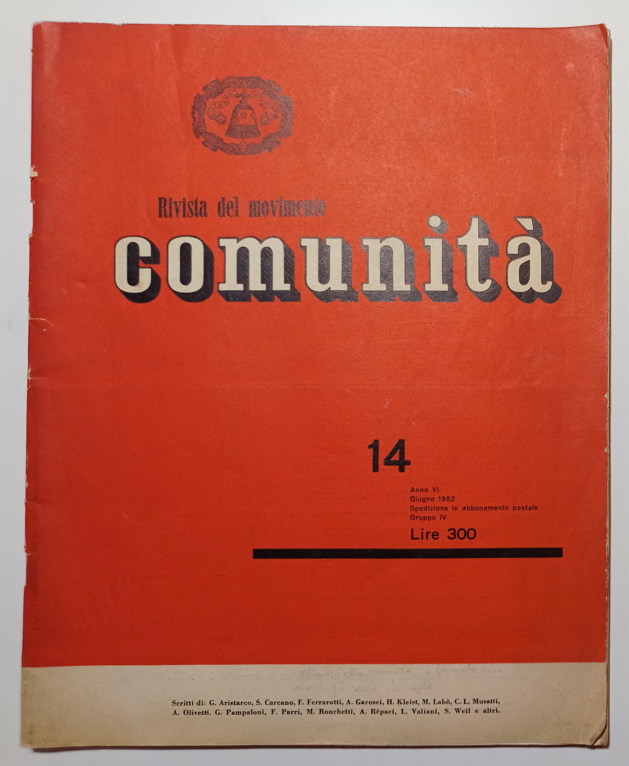 Rivista del Movimento - Comunità N. 14 - Anno VI …