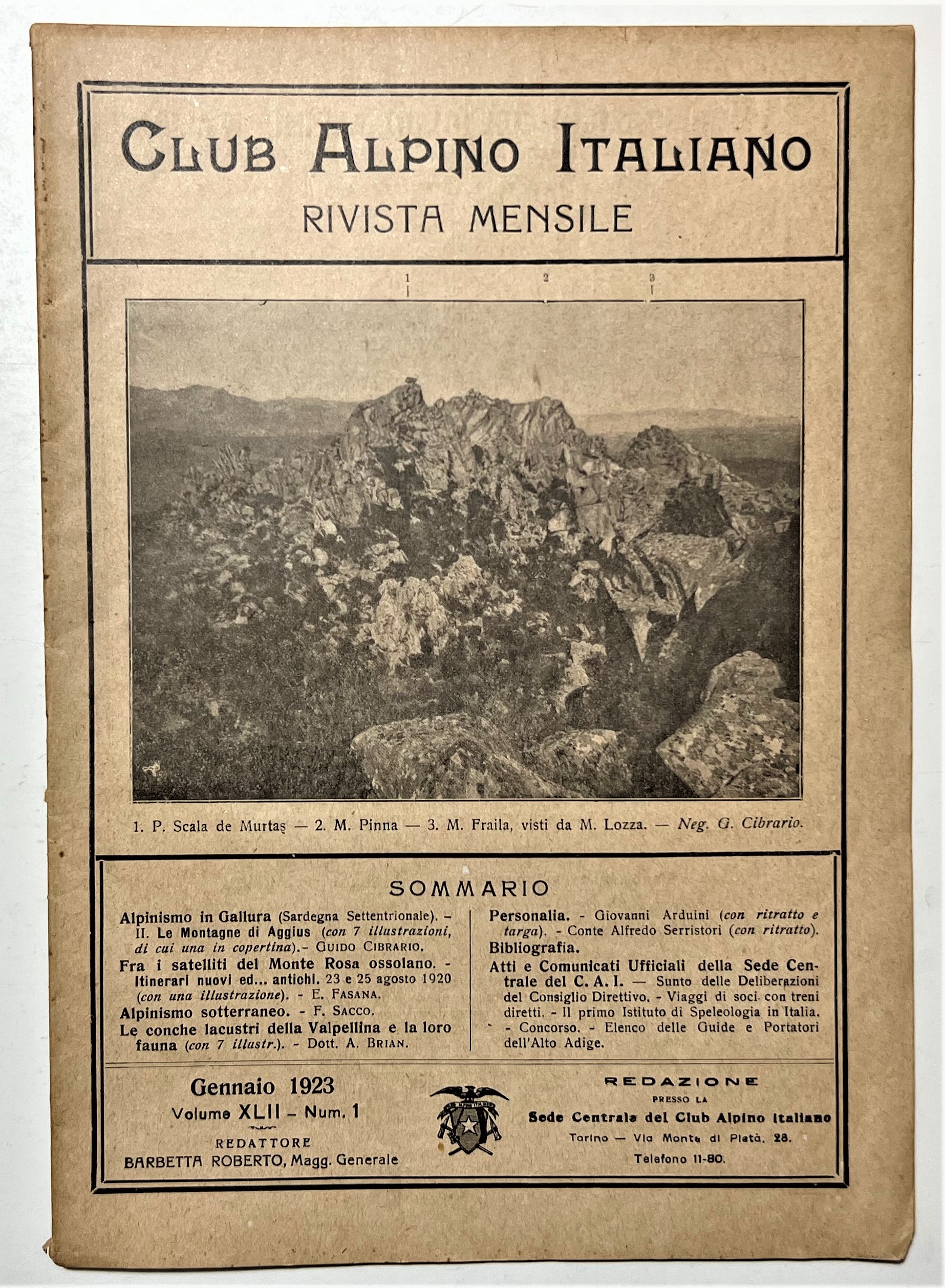 Rivista Mensile - Club Alpino Italiano N. 1 - 1923