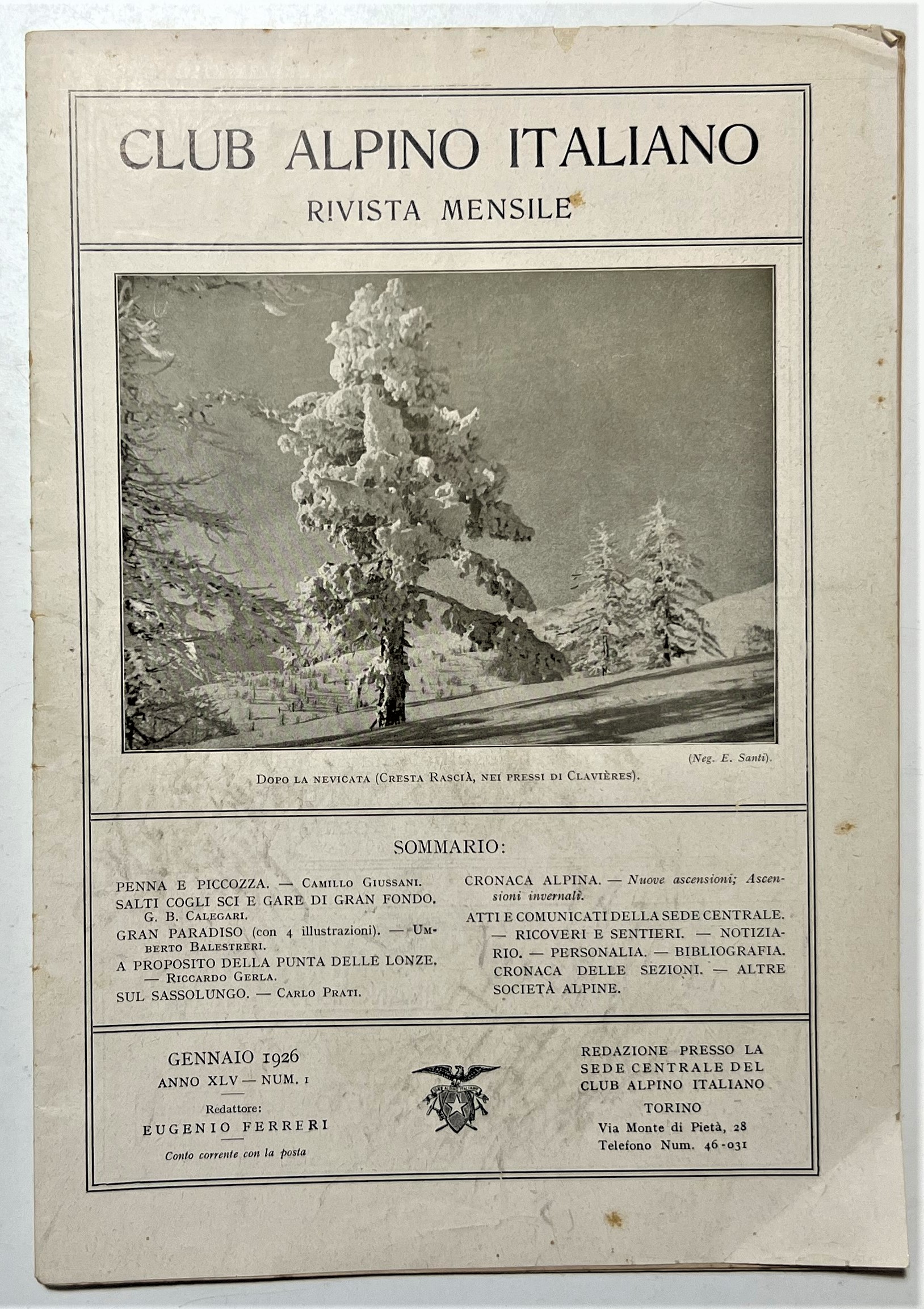 Rivista Mensile - Club Alpino Italiano N. 1 - 1926