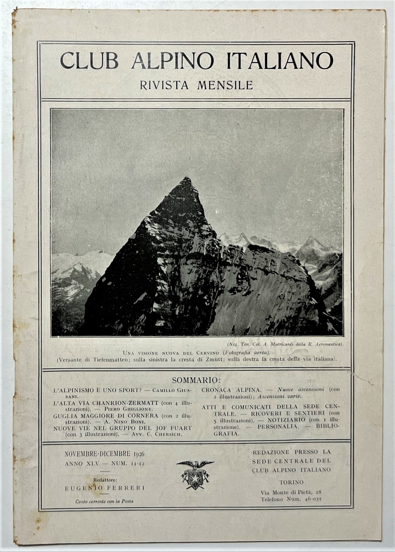 Rivista Mensile - Club Alpino Italiano N. 11/12 - 1926