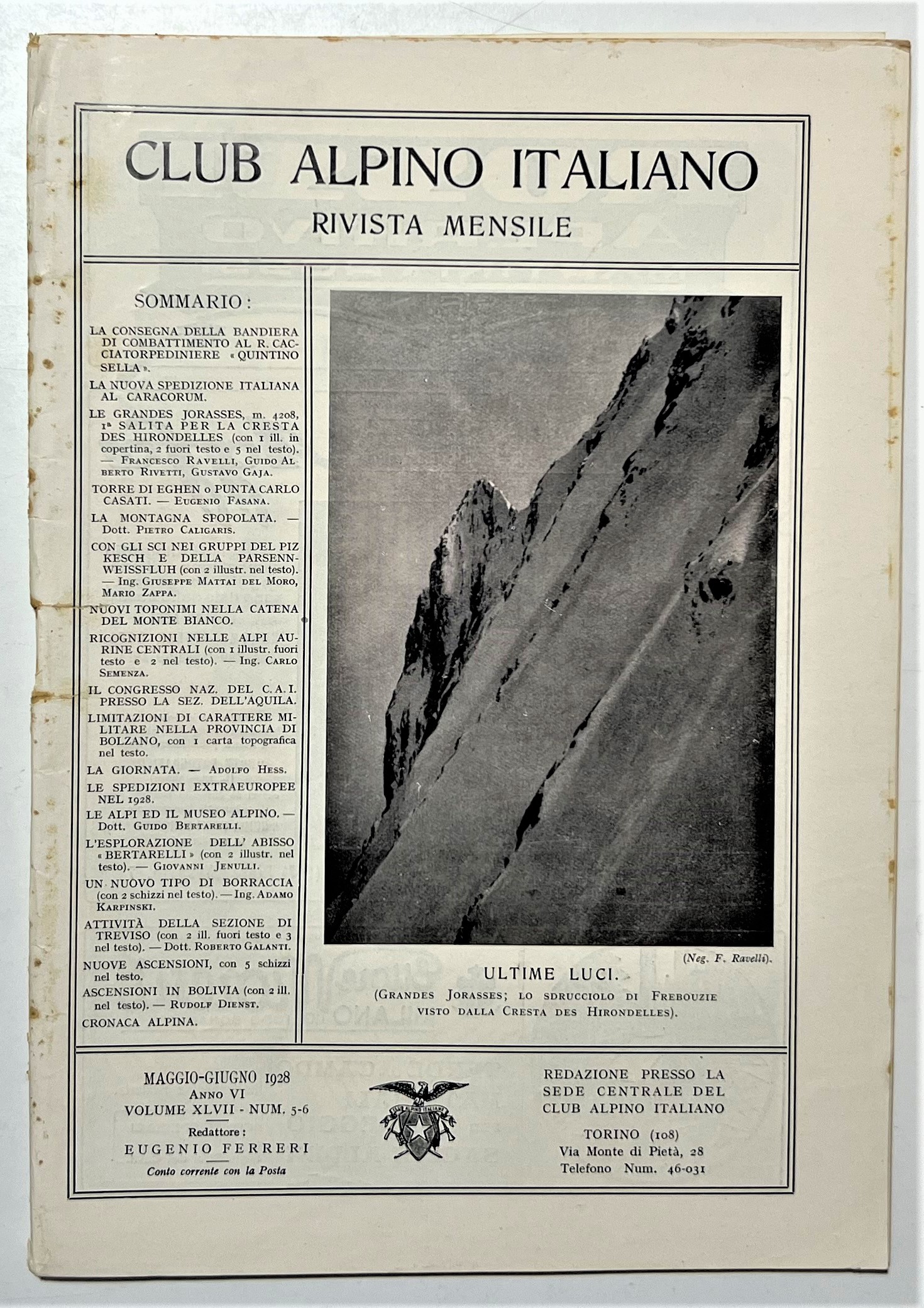 Rivista Mensile - Club Alpino Italiano N. 5/6 - 1928