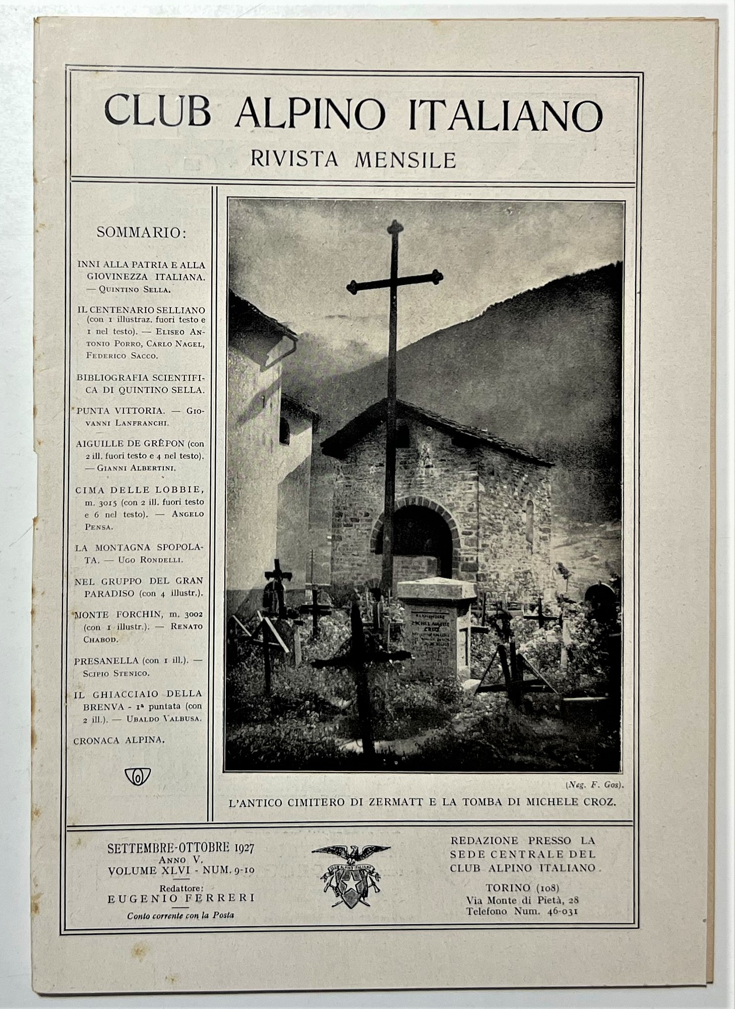 Rivista Mensile - Club Alpino Italiano N. 9/10 - 1927