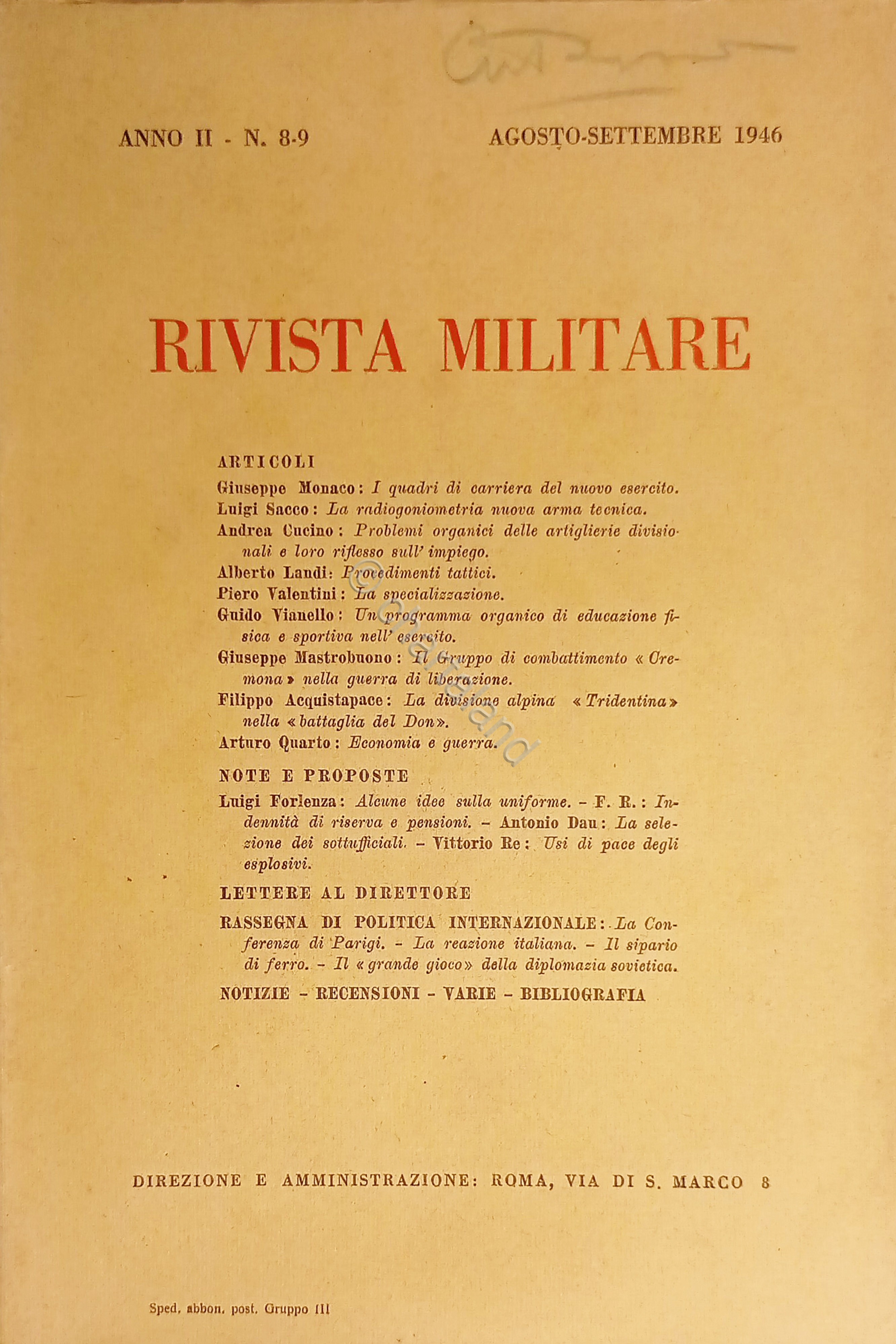 Rivista Militare - Anno II - N. 8-9 Agosto-Settembre 1946