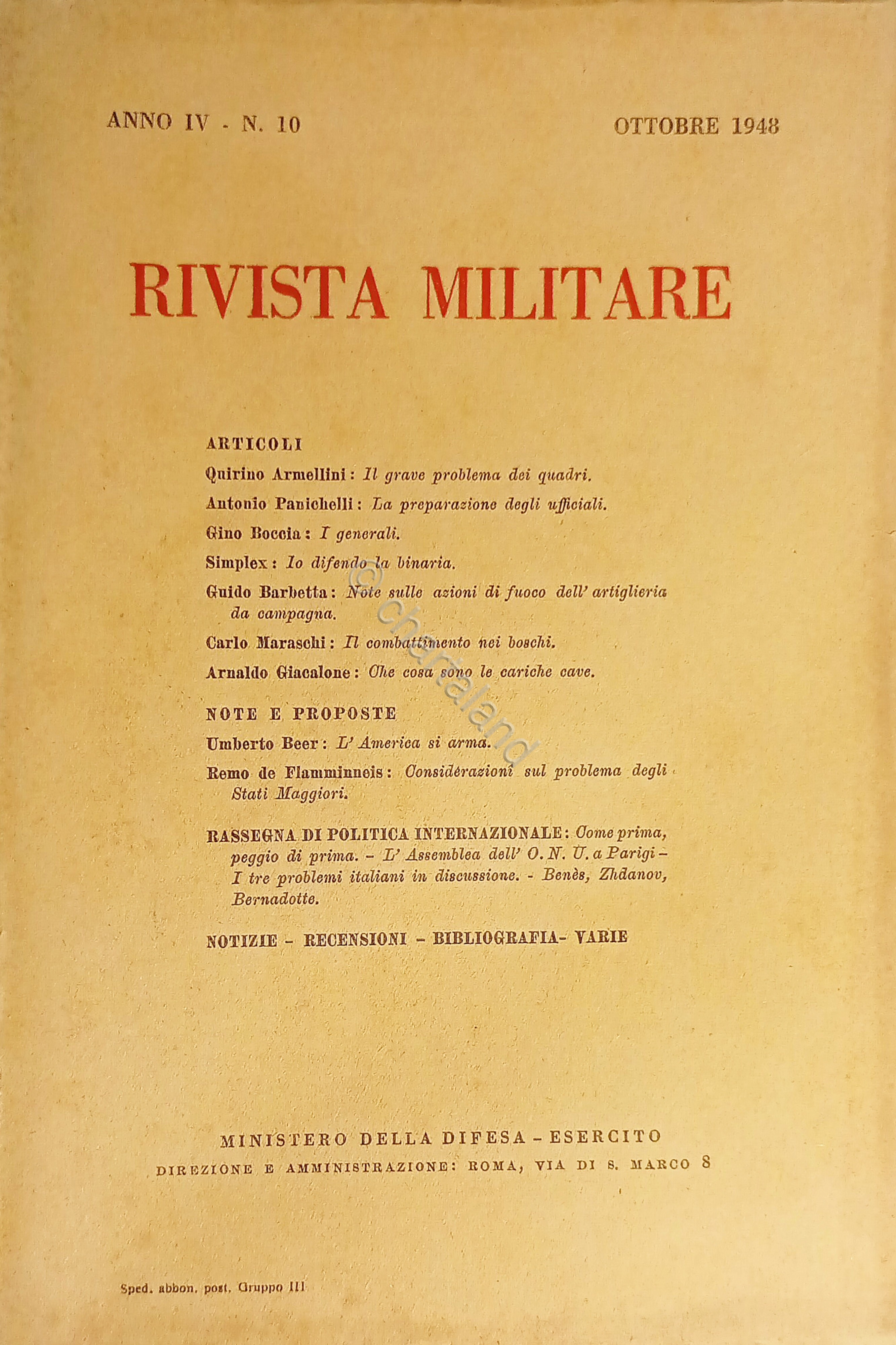 Rivista Militare - Anno IV - N. 10 Ottobre 1948