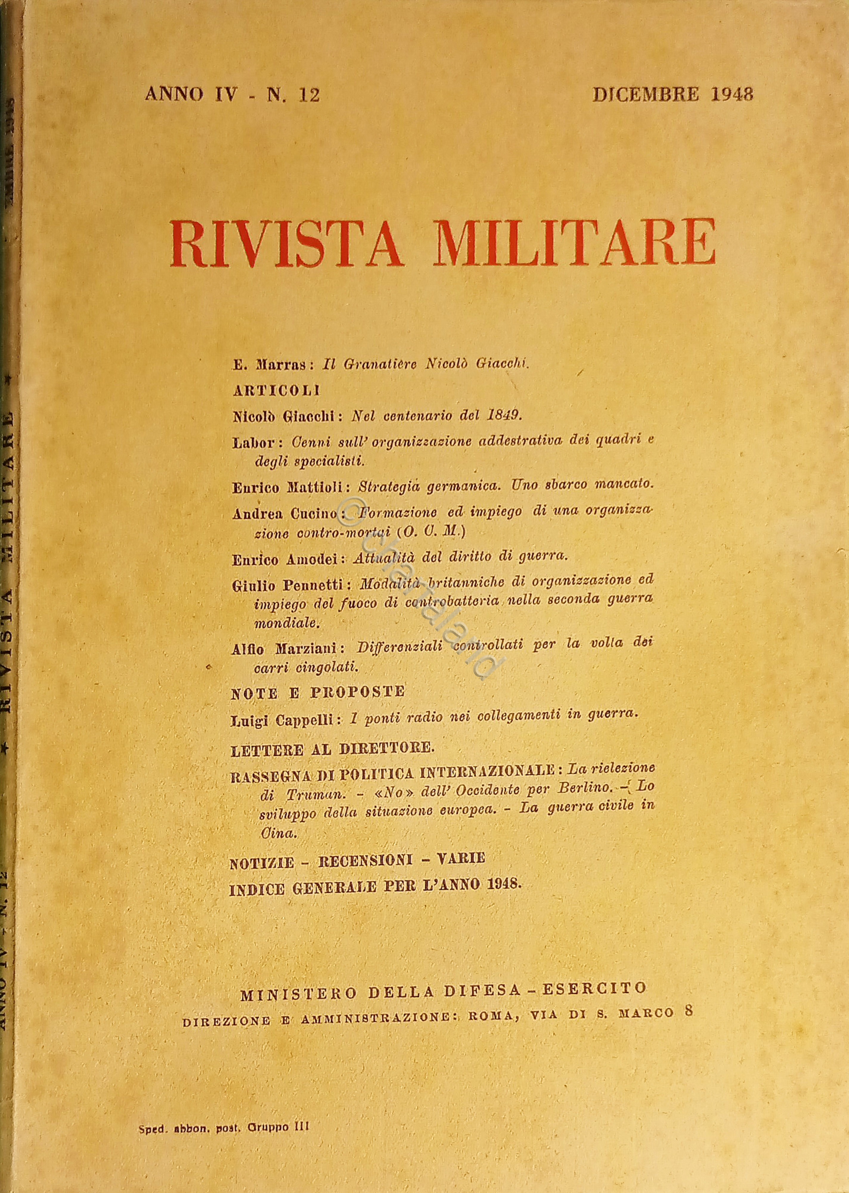 Rivista Militare - Anno IV - N. 12 Dicembre 1948