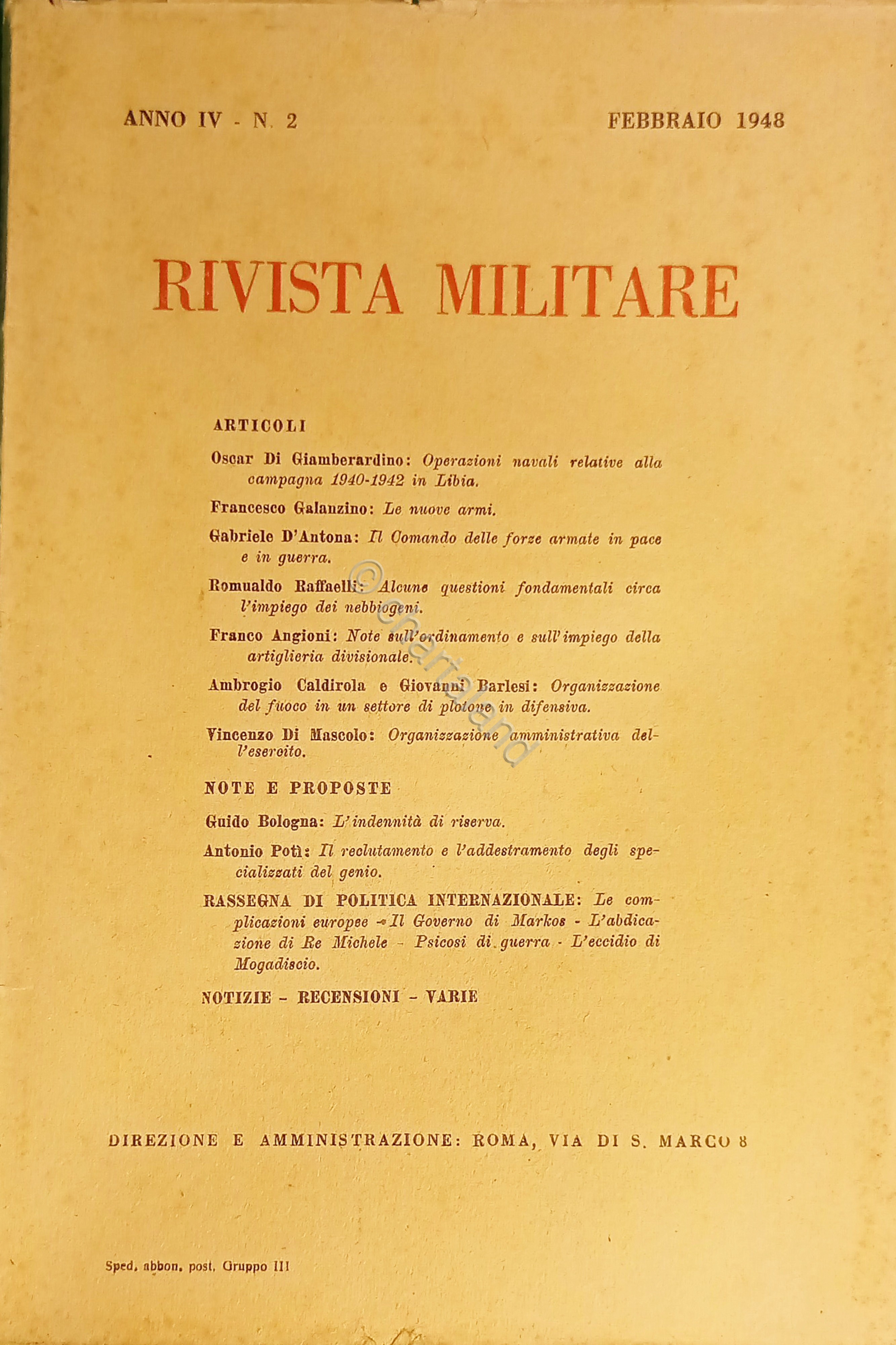 Rivista Militare - Anno IV - N. 2 Febbraio 1948
