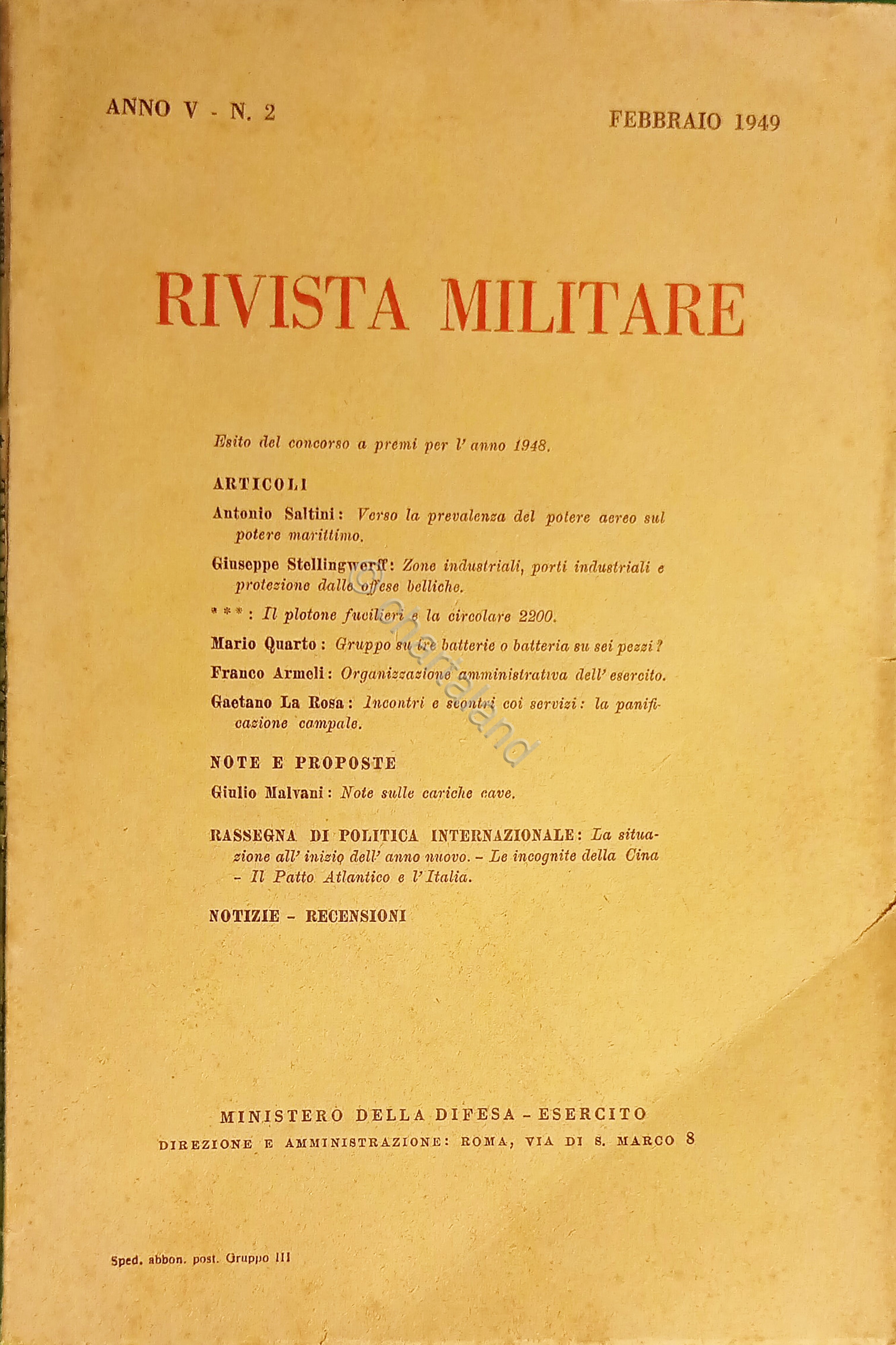 Rivista Militare - Anno V - N. 2 Febbraio 1949