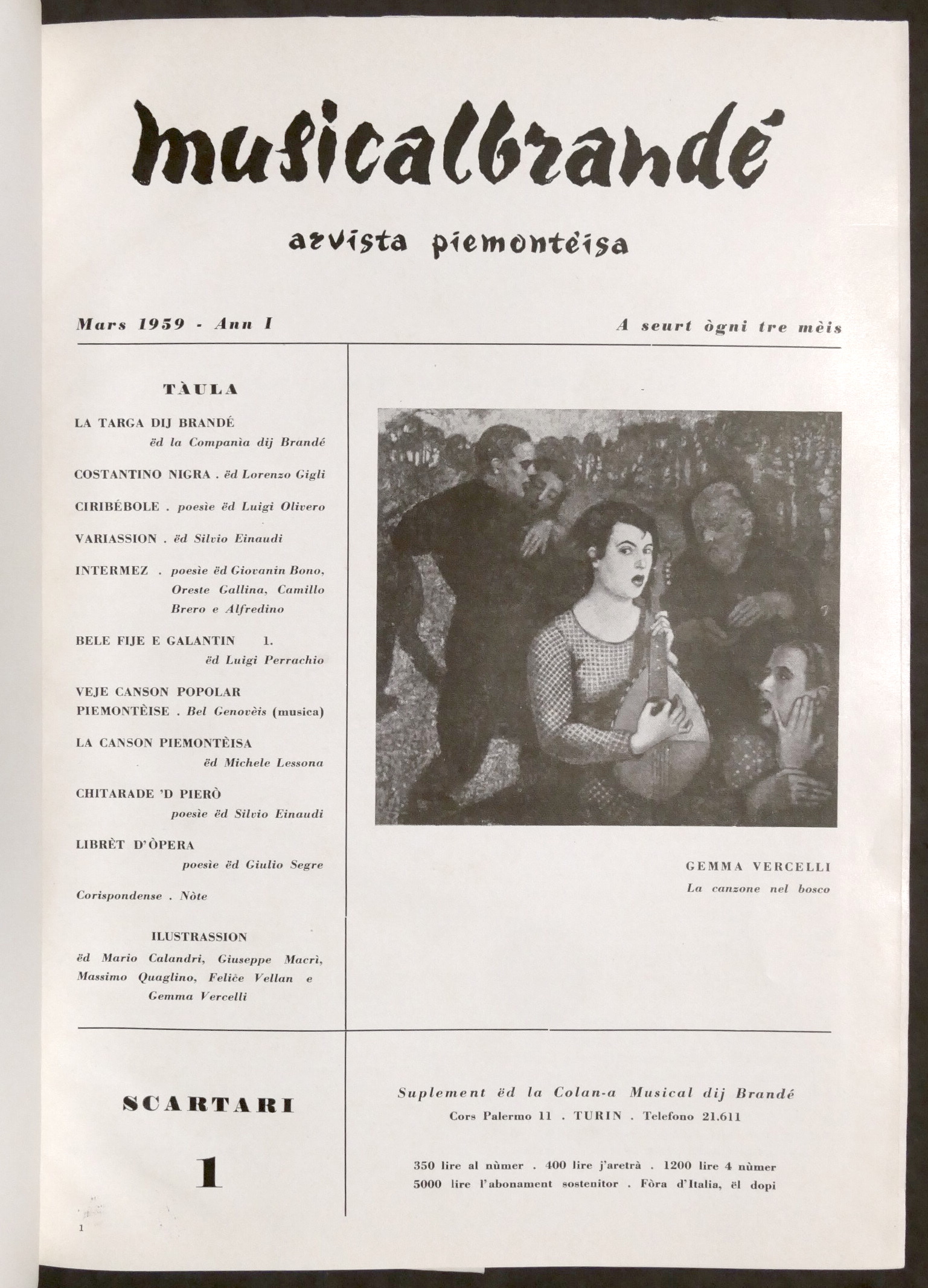 Rivista trimestrale - Musicalbrandè - Arvista Piemonteisa - Raccolta 1959 …