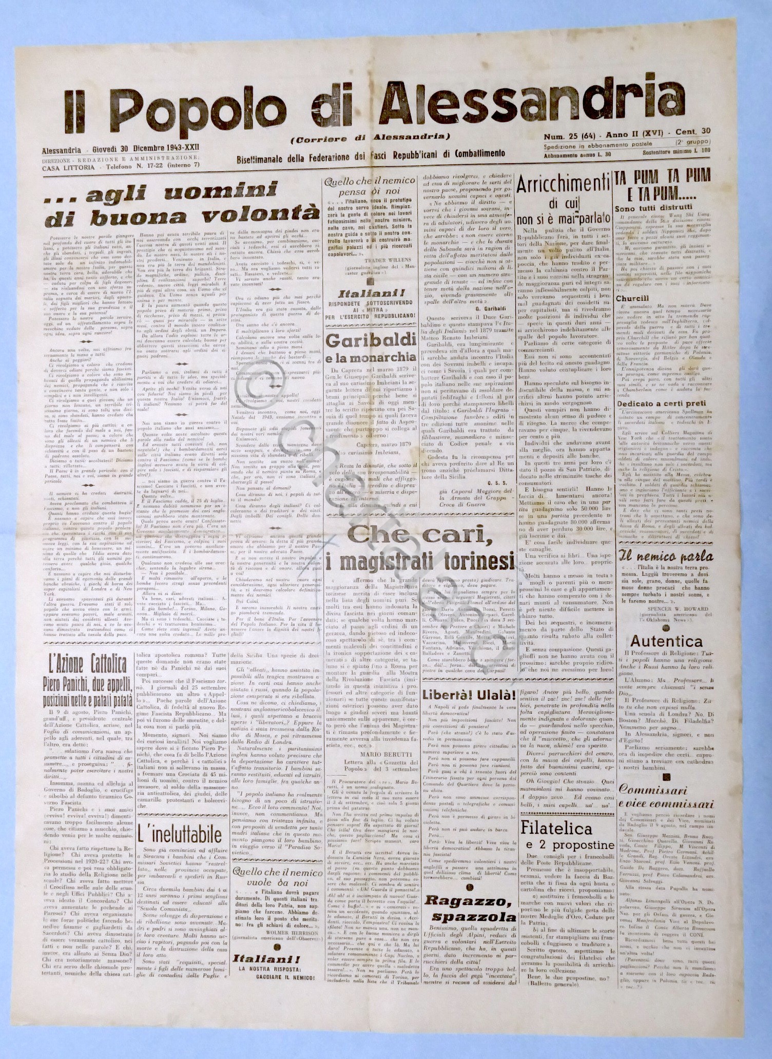 RSI Federazione Fasci - Il Popolo di Alessandria N. 25 …