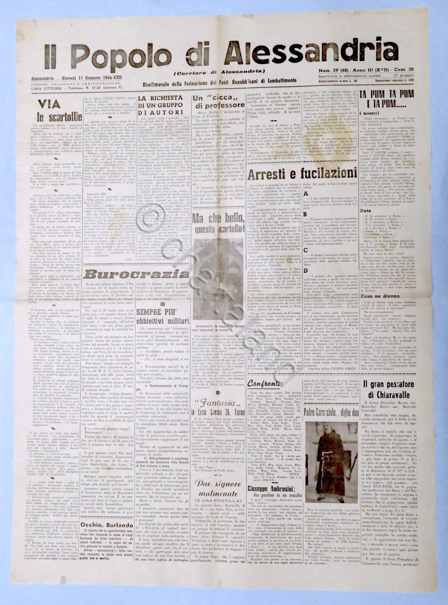 RSI Federazione Fasci - Il Popolo di Alessandria N. 29 …