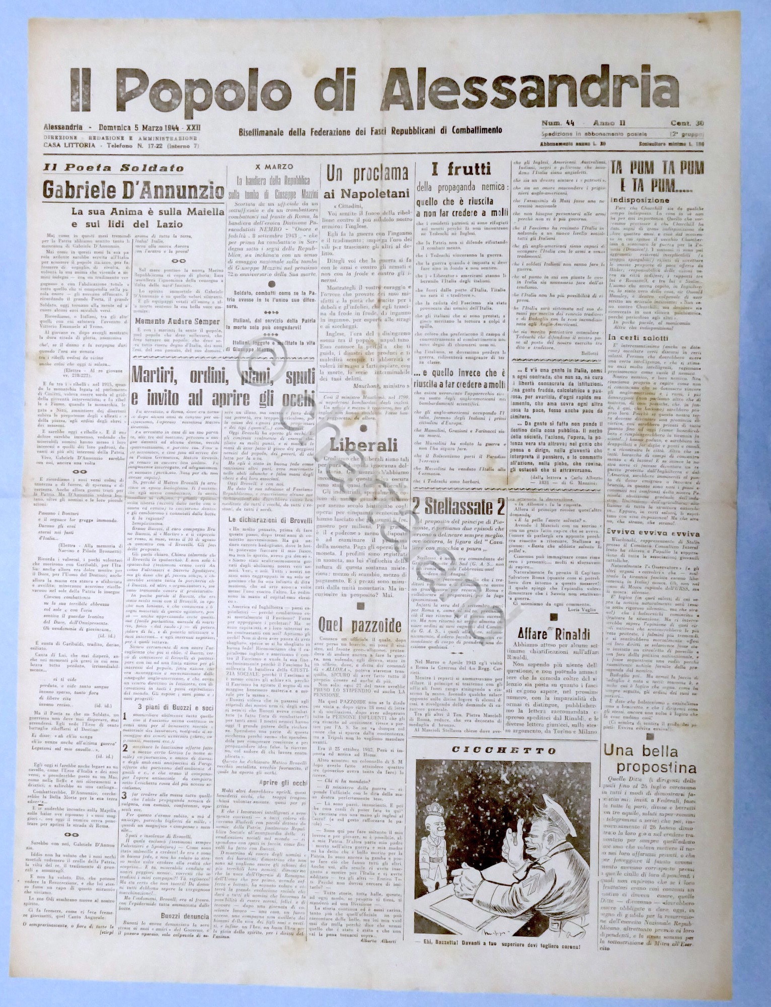 RSI Federazione Fasci - Il Popolo di Alessandria N. 44 …