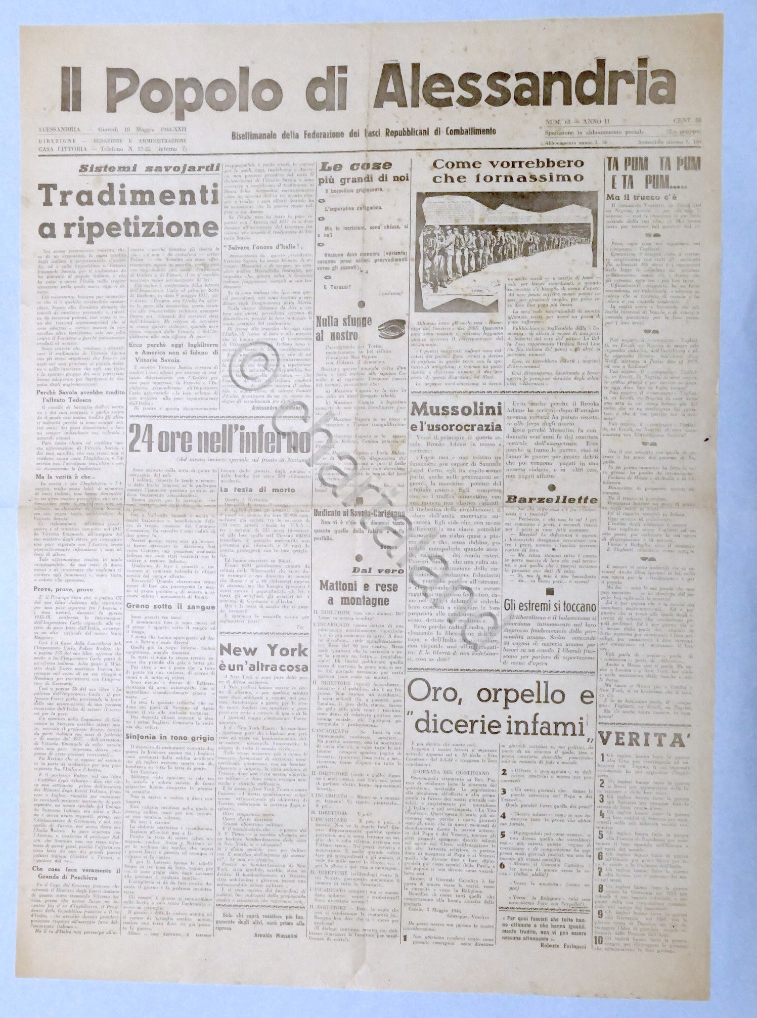 RSI Federazione Fasci - Il Popolo di Alessandria N. 63 …