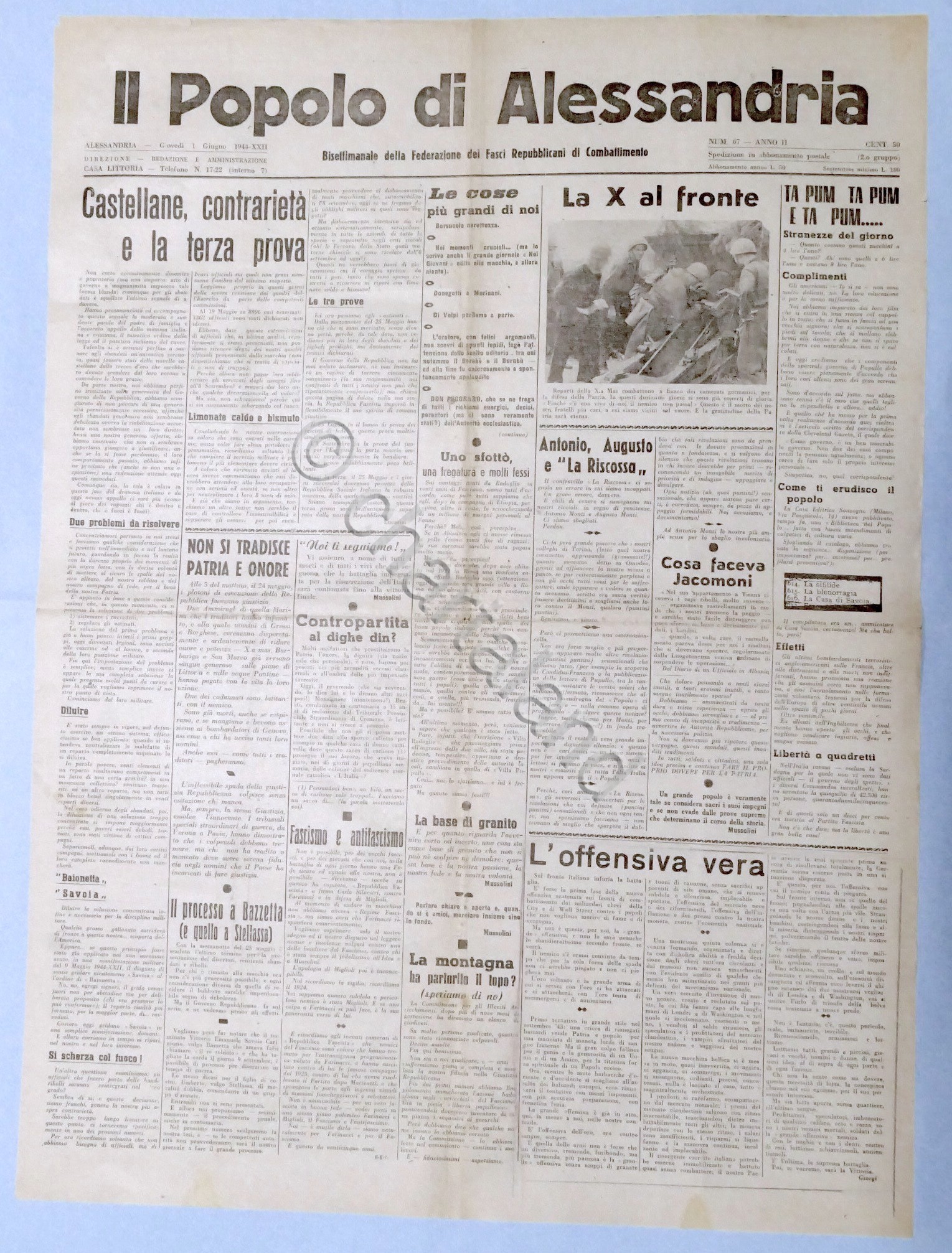 RSI Federazione Fasci - Il Popolo di Alessandria N. 67 …