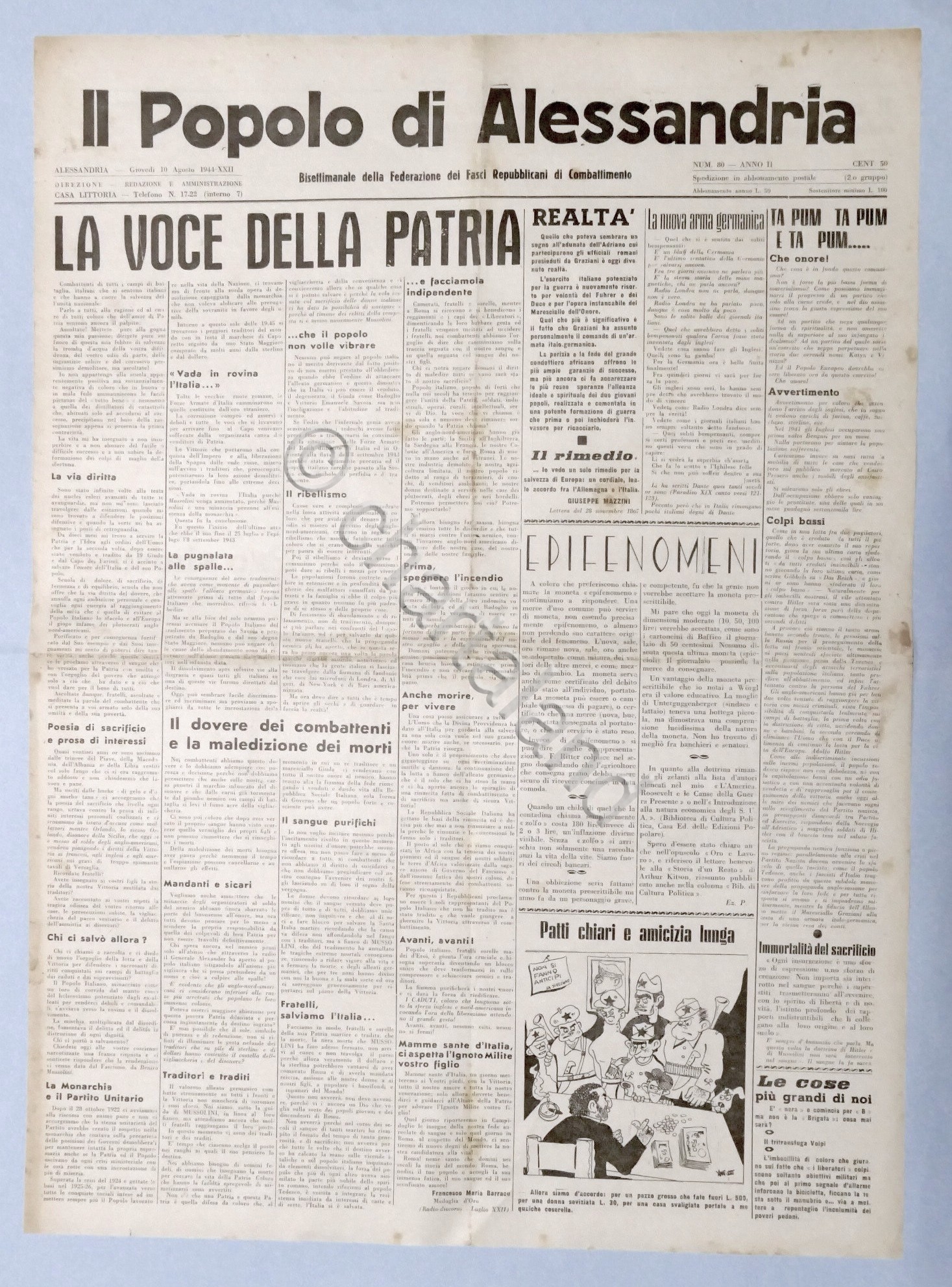 RSI Federazione Fasci - Il Popolo di Alessandria N. 80 …
