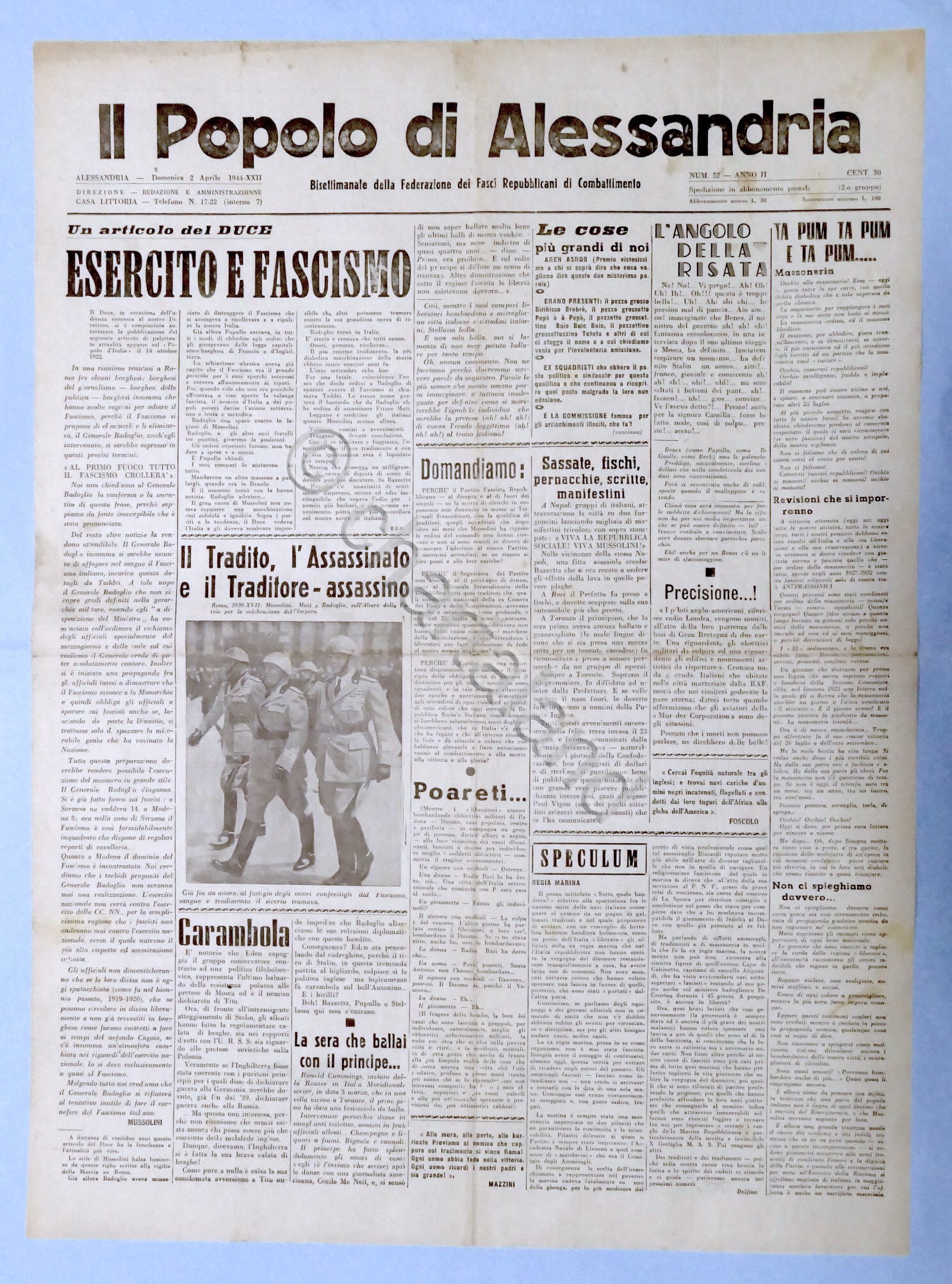 RSI Federazione Fasci Il Popolo di Alessandria N. 52 - …