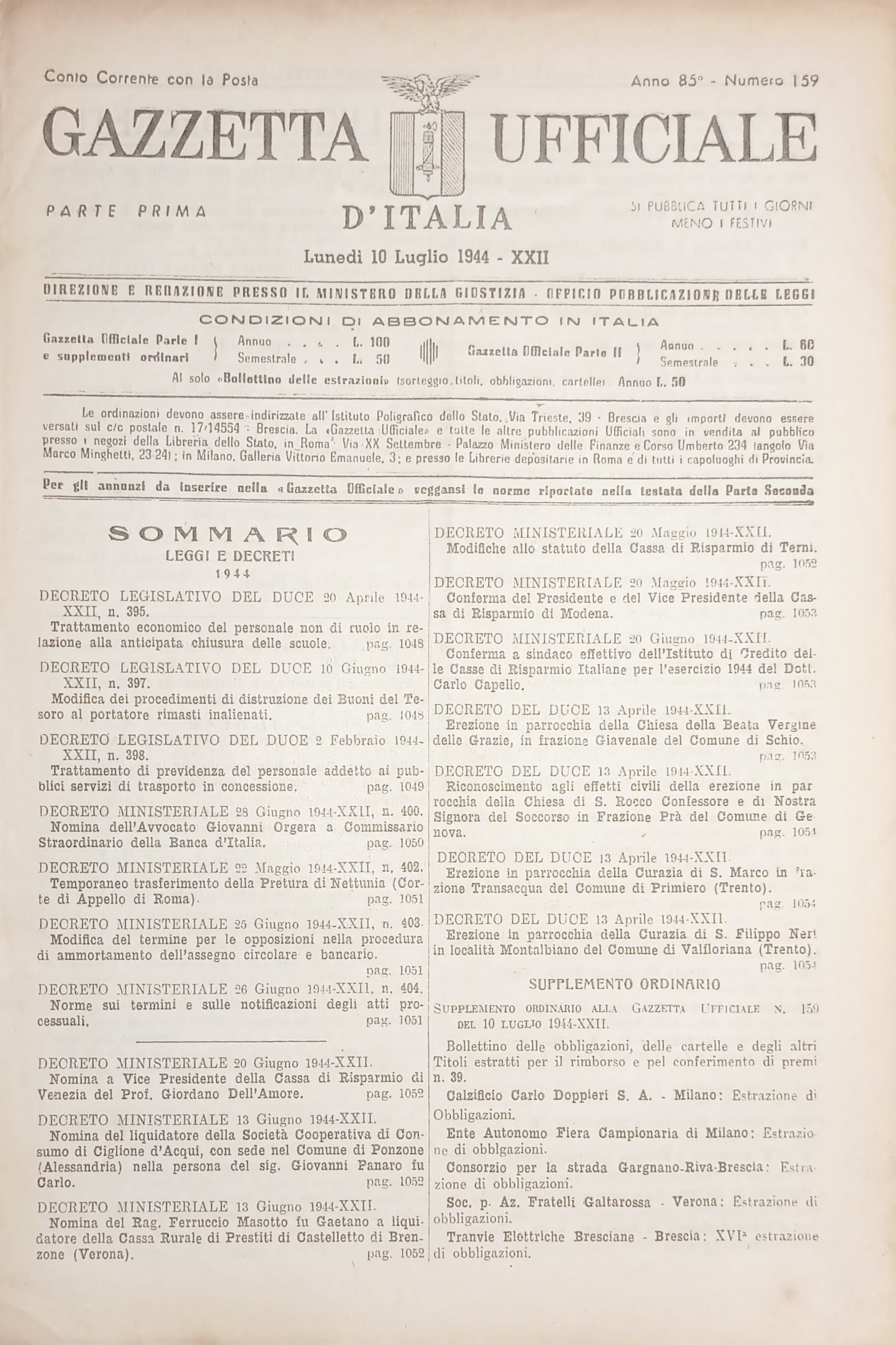 RSI Gazzetta Ufficiale d'Italia N. 159 - 1944