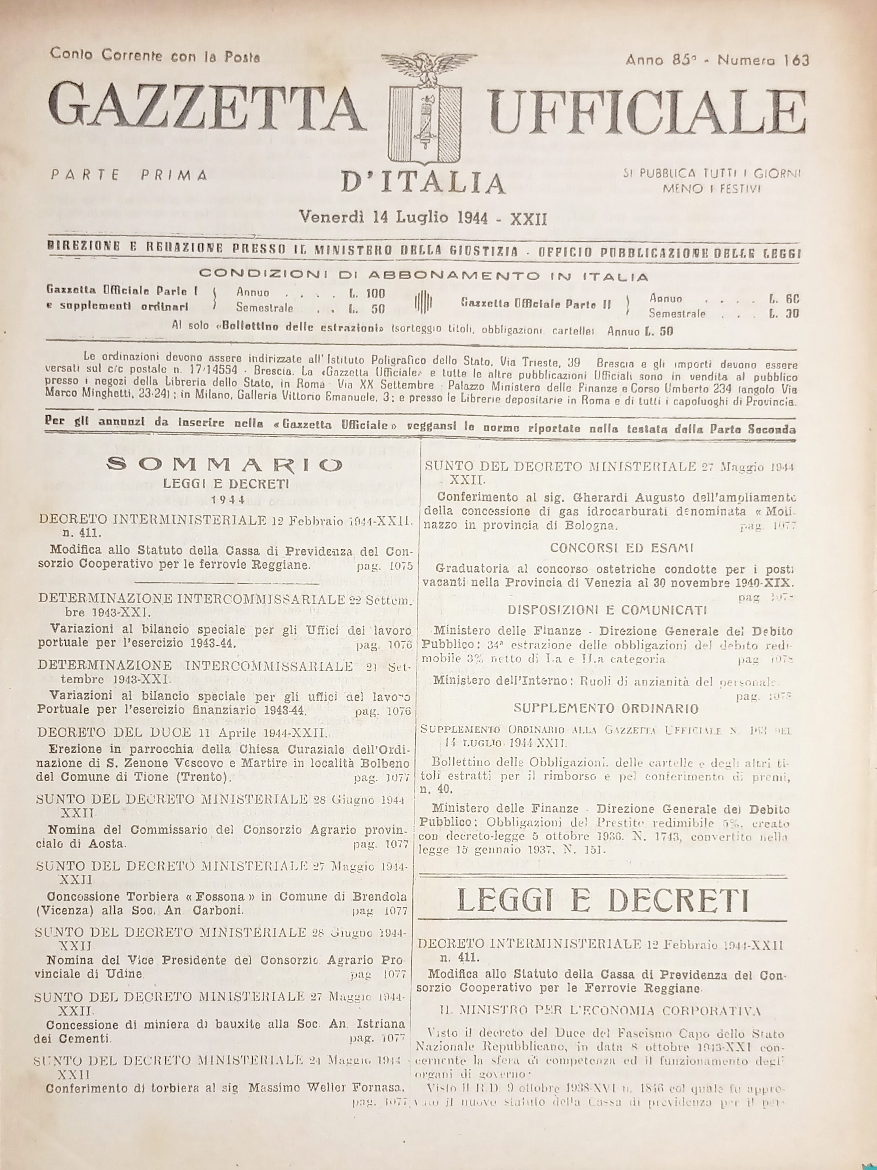 RSI Gazzetta Ufficiale d'Italia N. 163 - 1944
