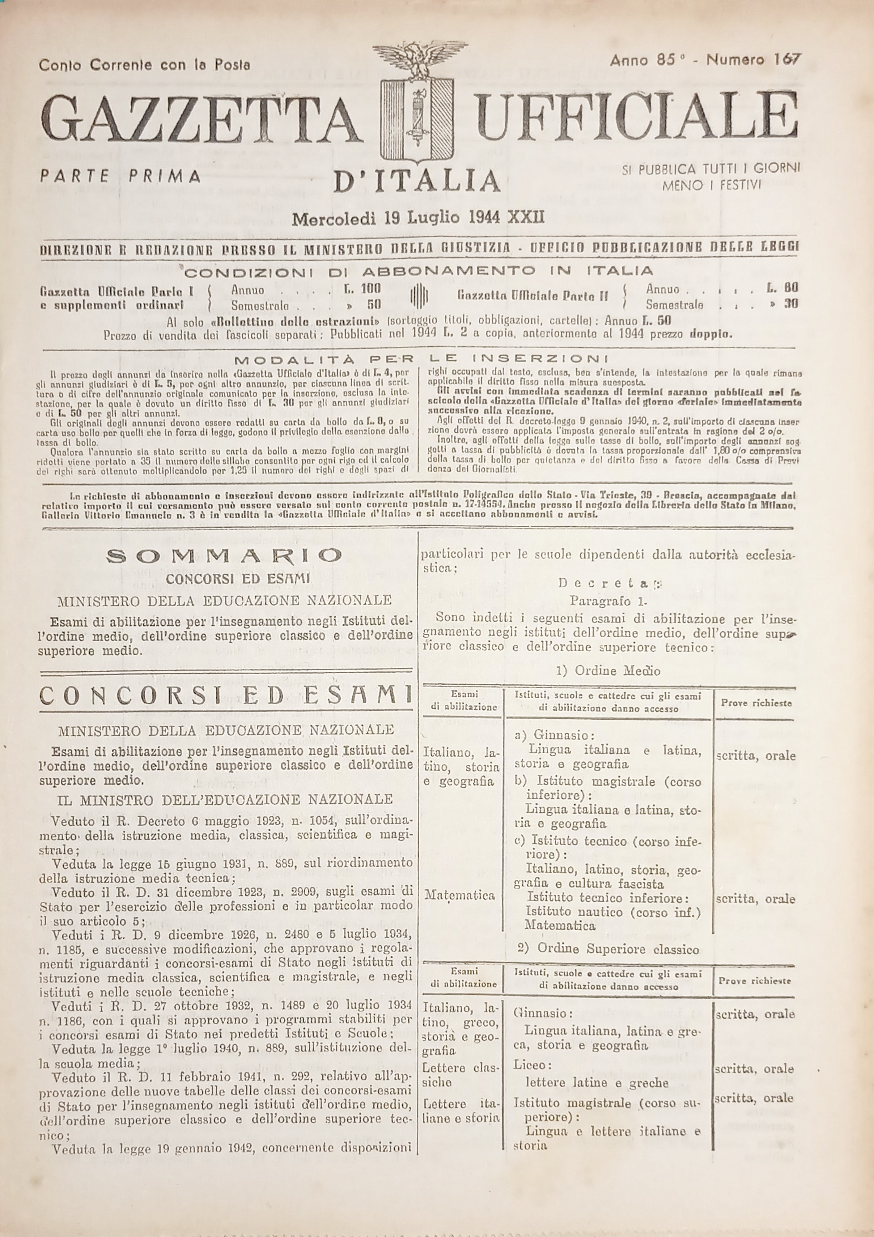 RSI Gazzetta Ufficiale d'Italia N. 167 - 1944
