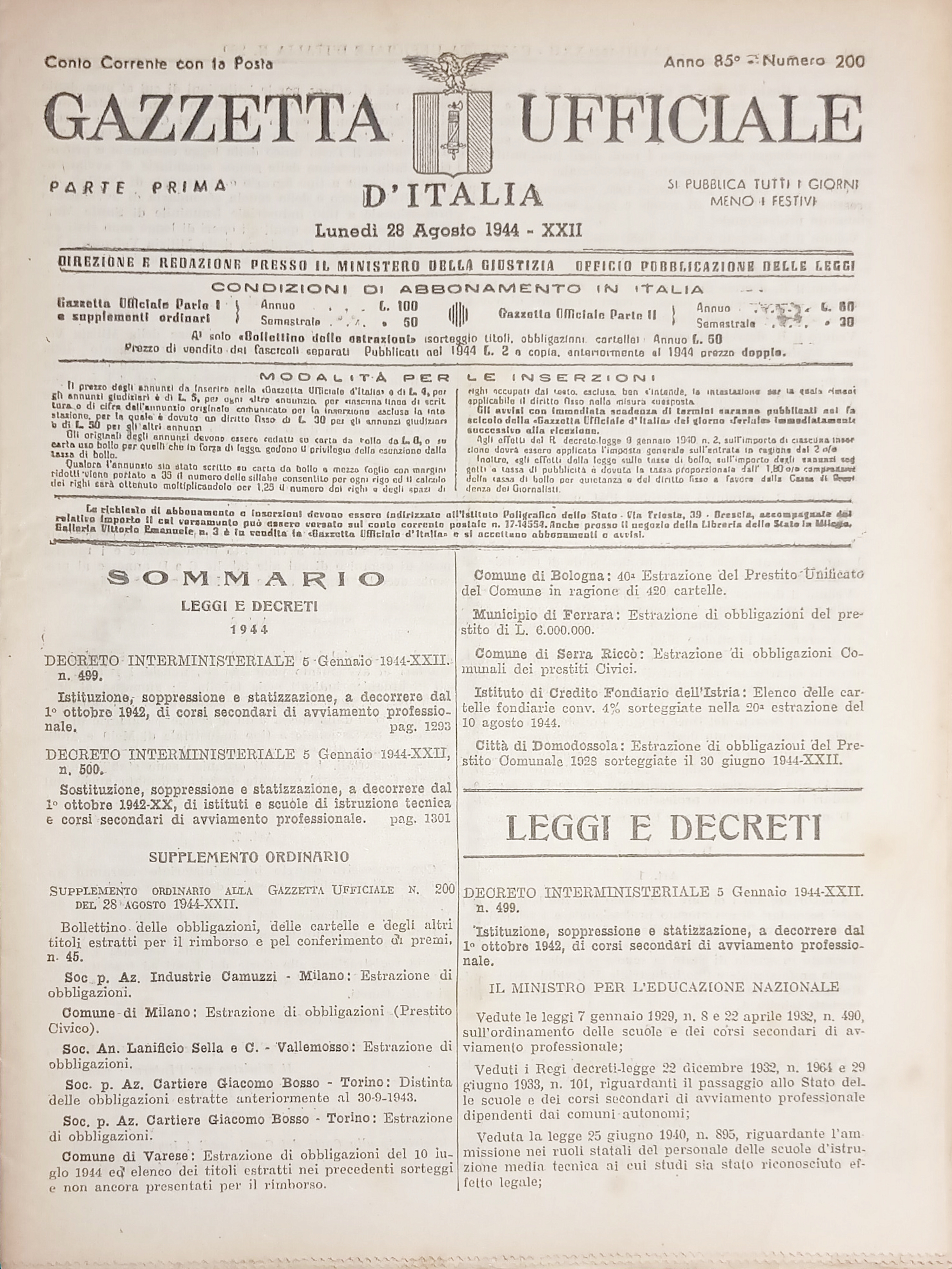 RSI Gazzetta Ufficiale d'Italia N. 200 - 1944