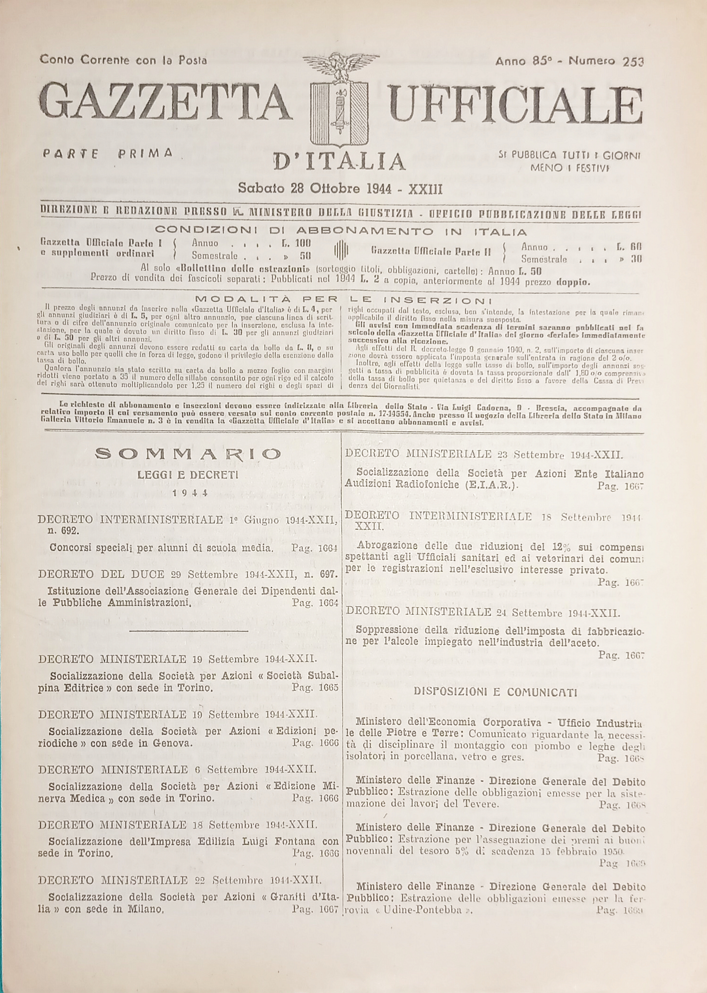 RSI Gazzetta Ufficiale d'Italia N. 253 - 1944