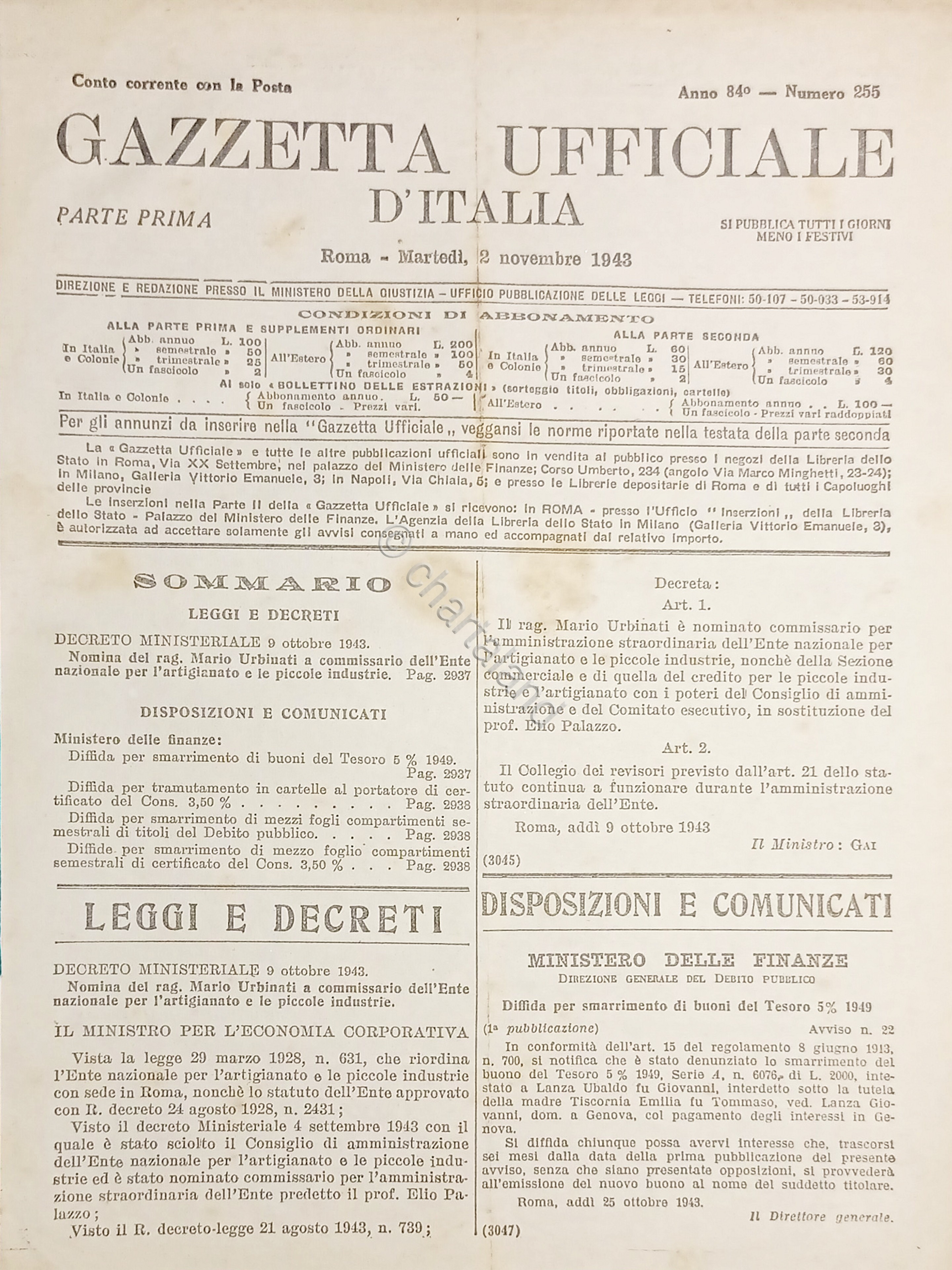 RSI Gazzetta Ufficiale d'Italia N. 255 - 1943