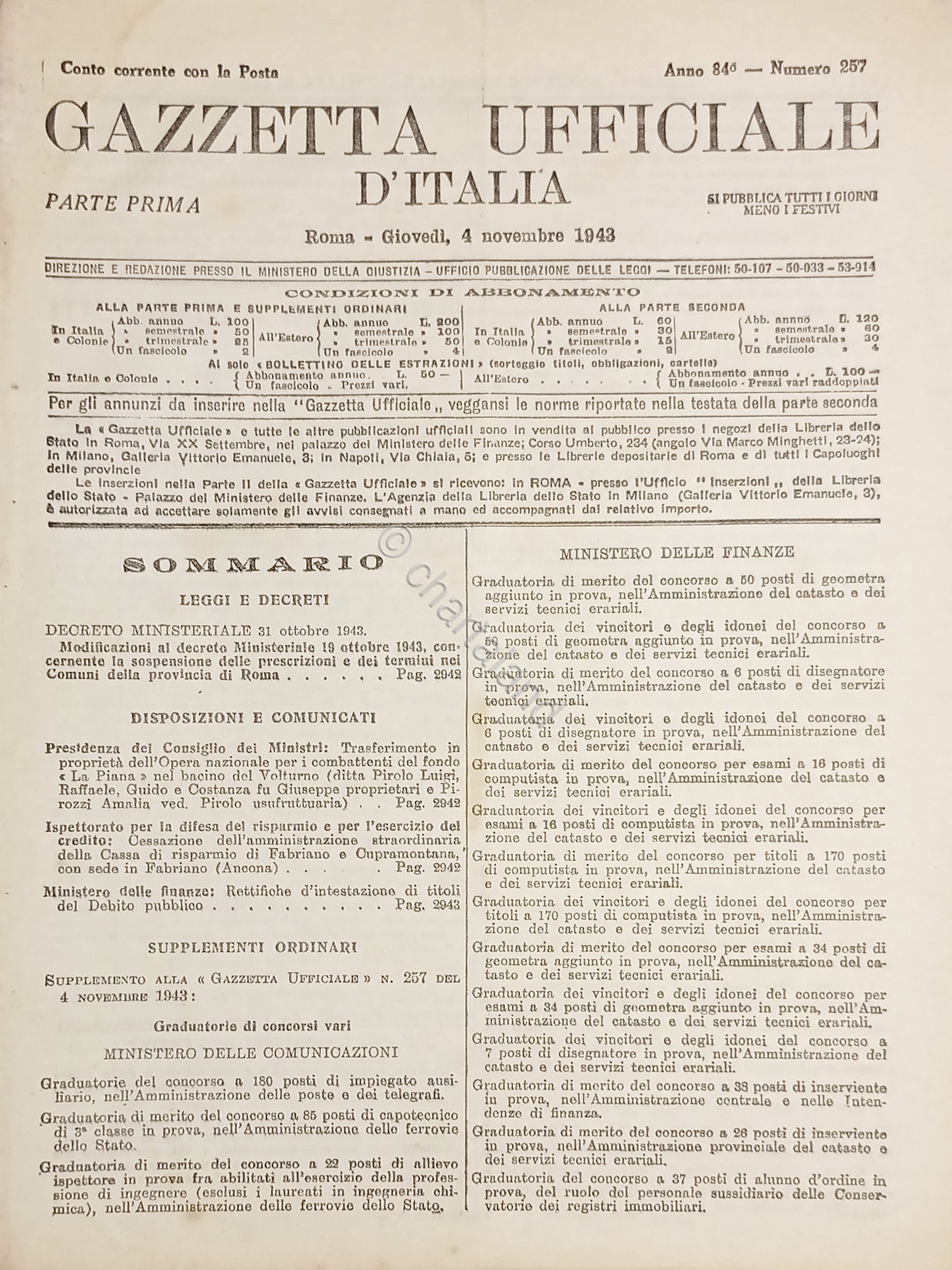 RSI Gazzetta Ufficiale d'Italia N. 257 - 1943