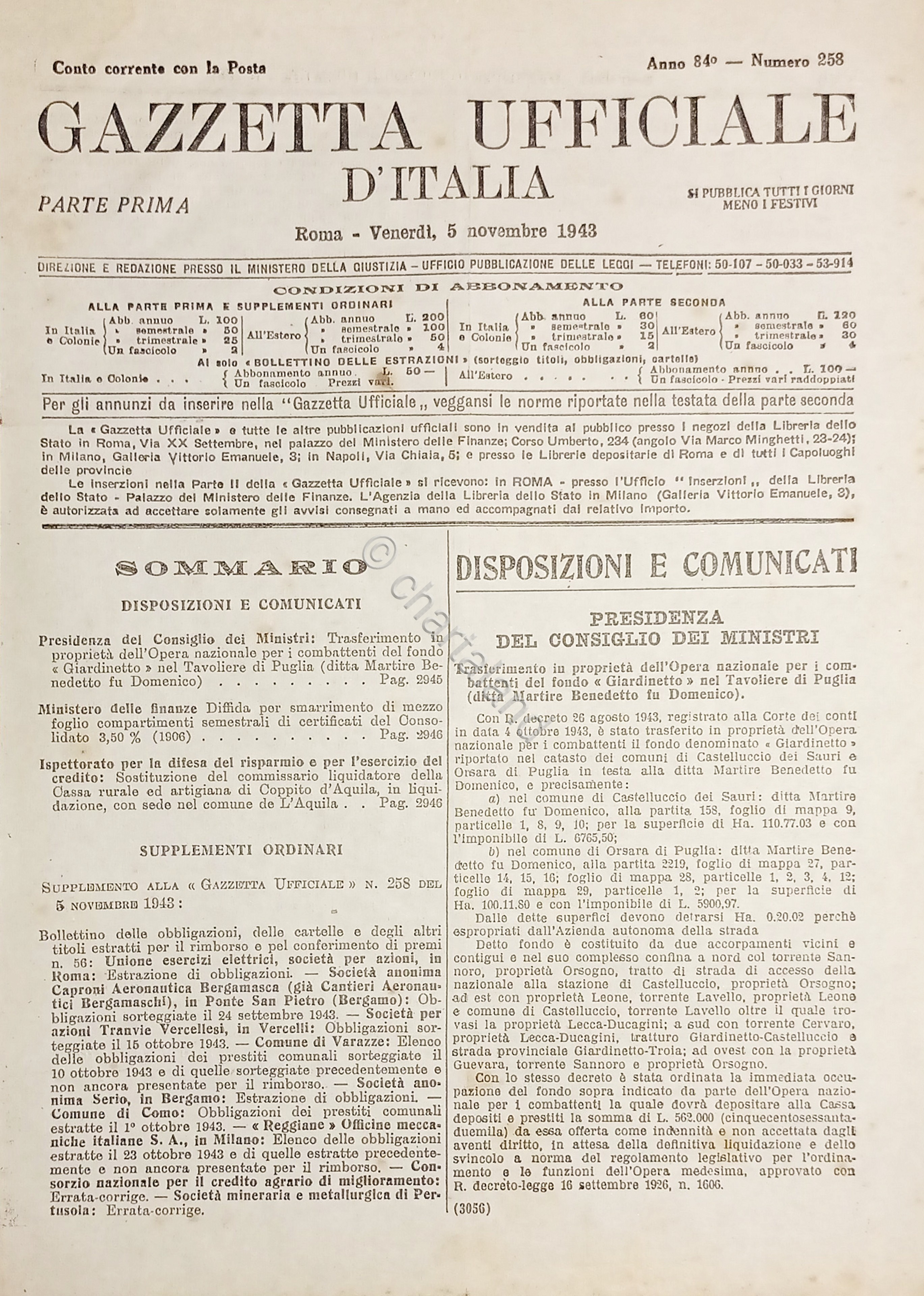 RSI Gazzetta Ufficiale d'Italia N. 258 - 1943