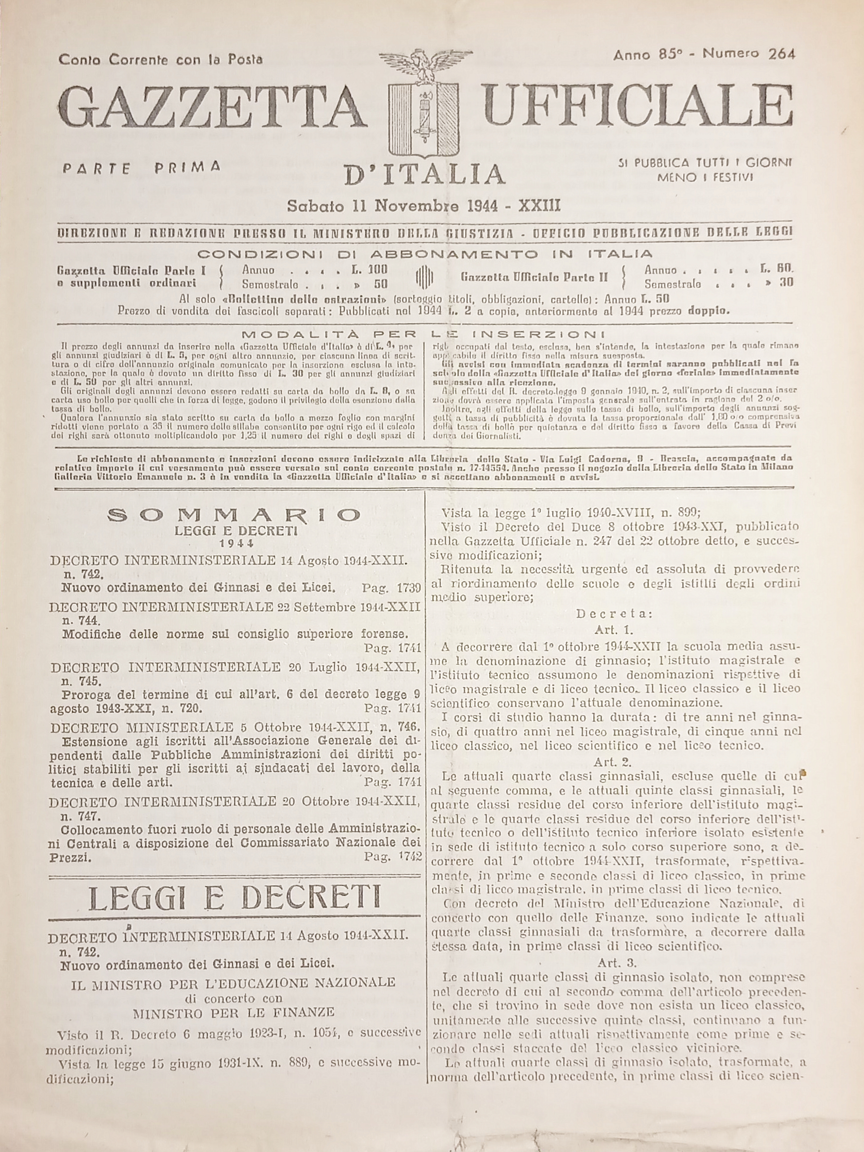 RSI Gazzetta Ufficiale d'Italia N. 264 - 1944