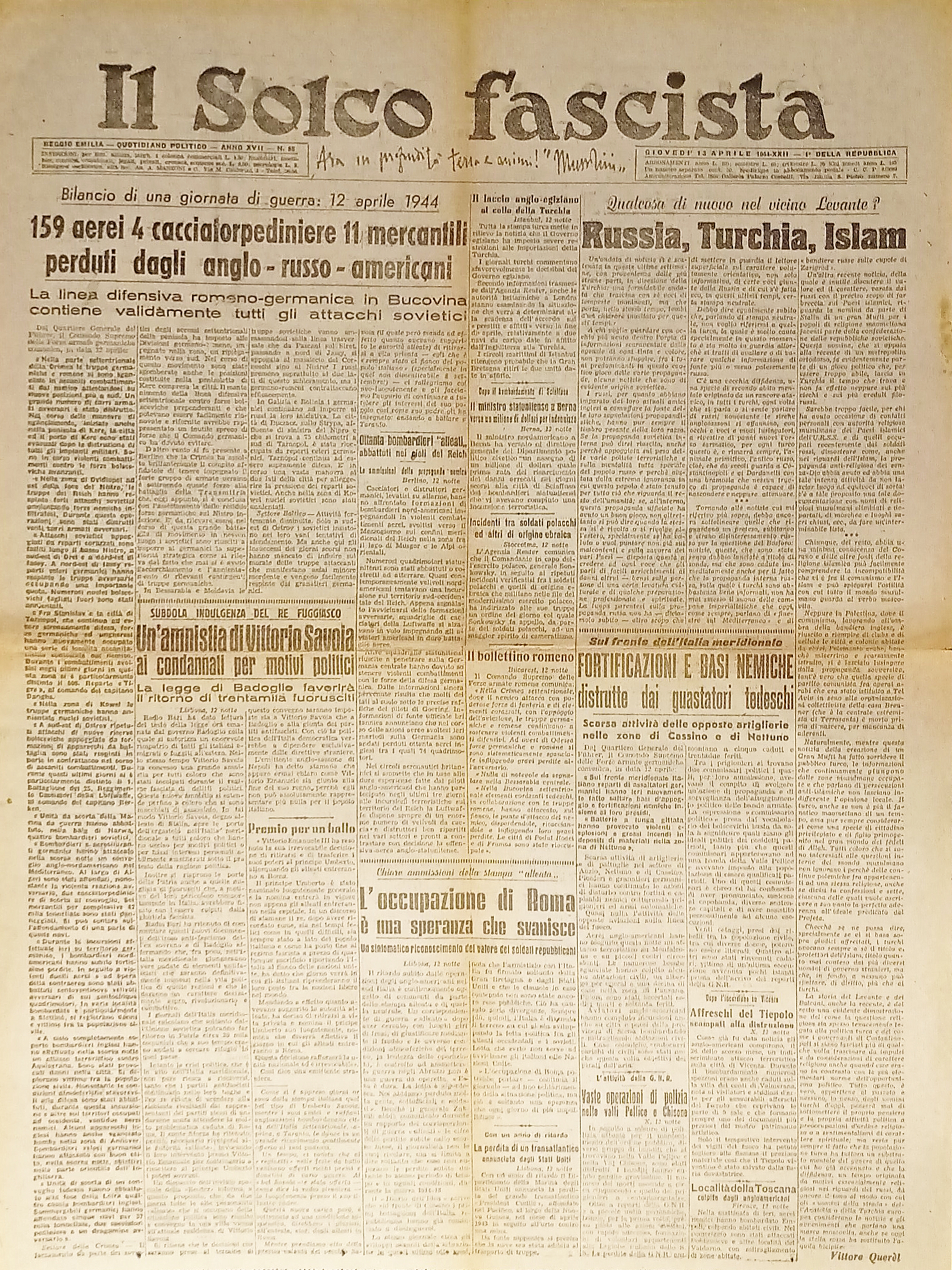 RSI Reggio Emilia - Il Solco Fascista N.86 - 1944 …
