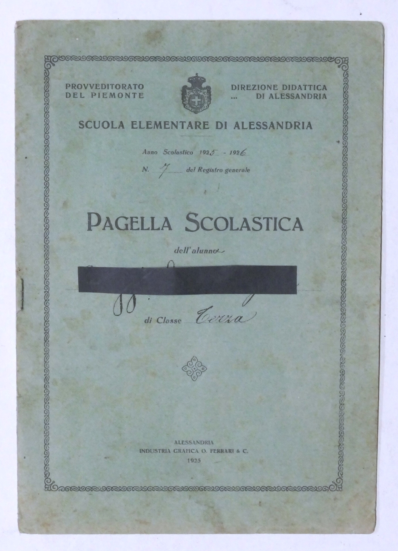 Scuola Elementare di Alessandria - Pagella Classe Terza - Anno …