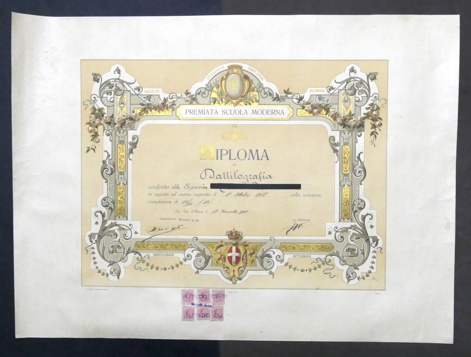 Scuola Moderna Alfredo Curti Serravalle Scrivia Diploma di Dattilografia - …