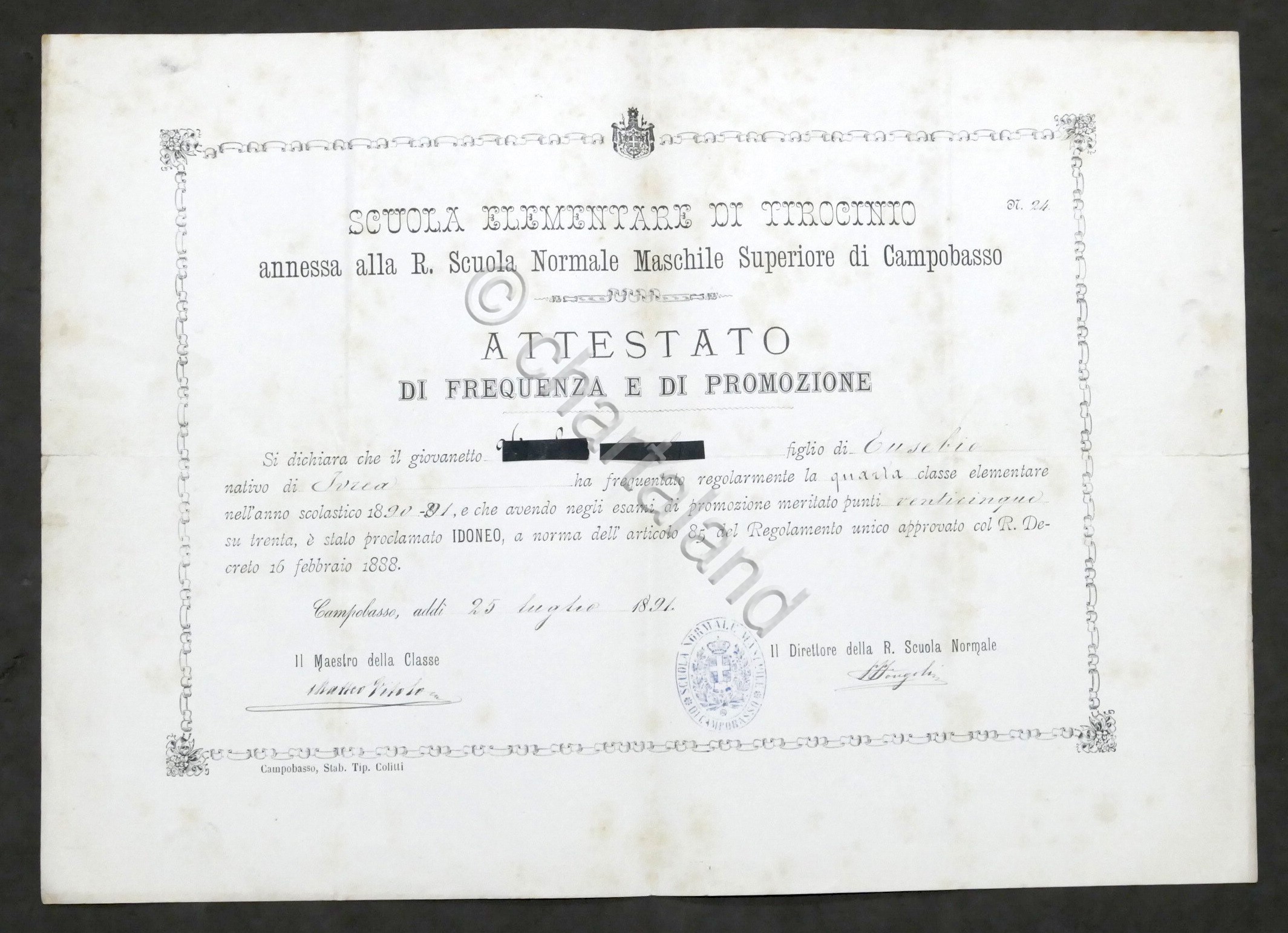 Scuola Normale Maschile Superiore di Campobasso - Attestato di Promozione …