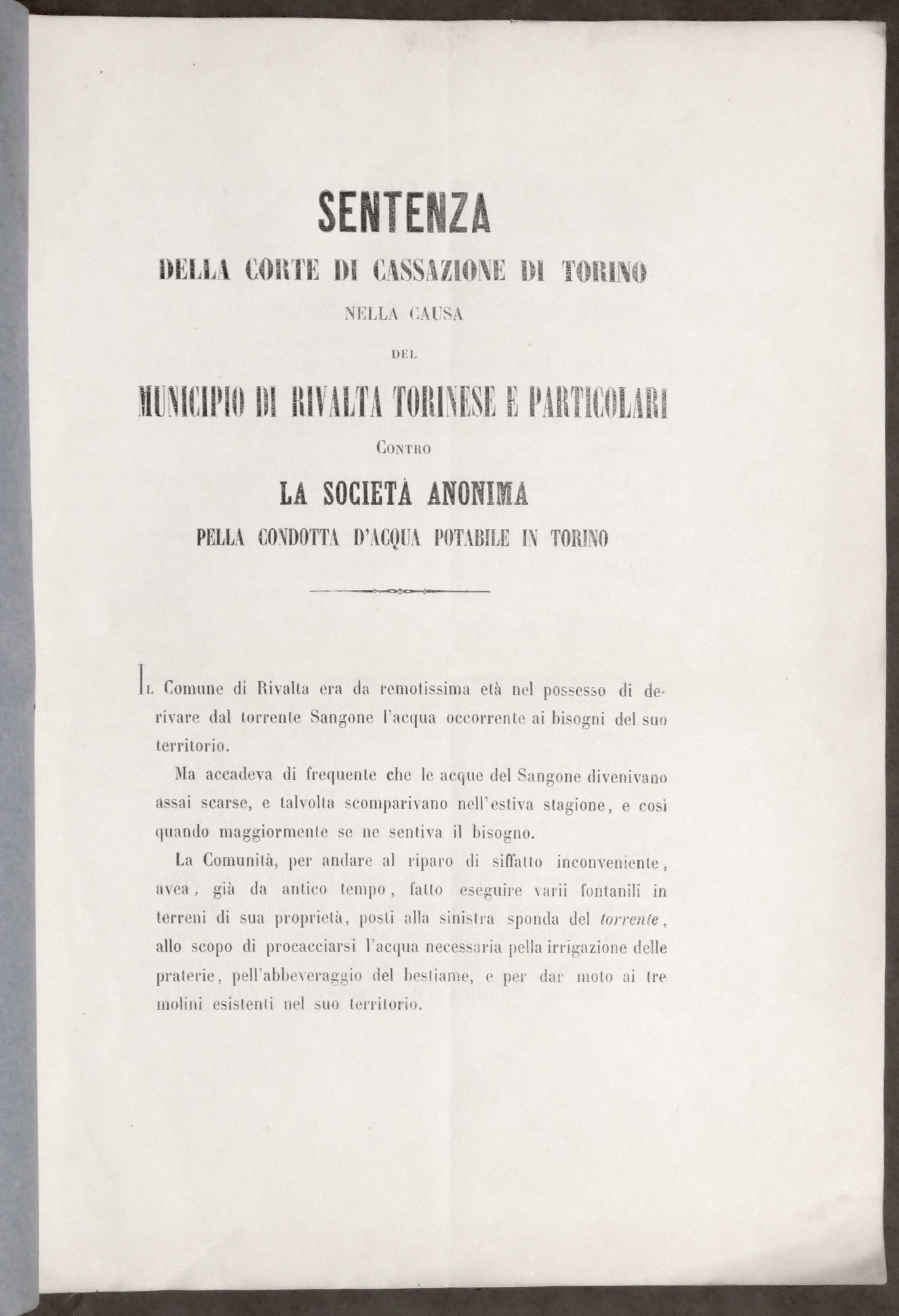 Sentenza Municipio Rivalta Torinese contro Società Acqua Potabile Torino - …