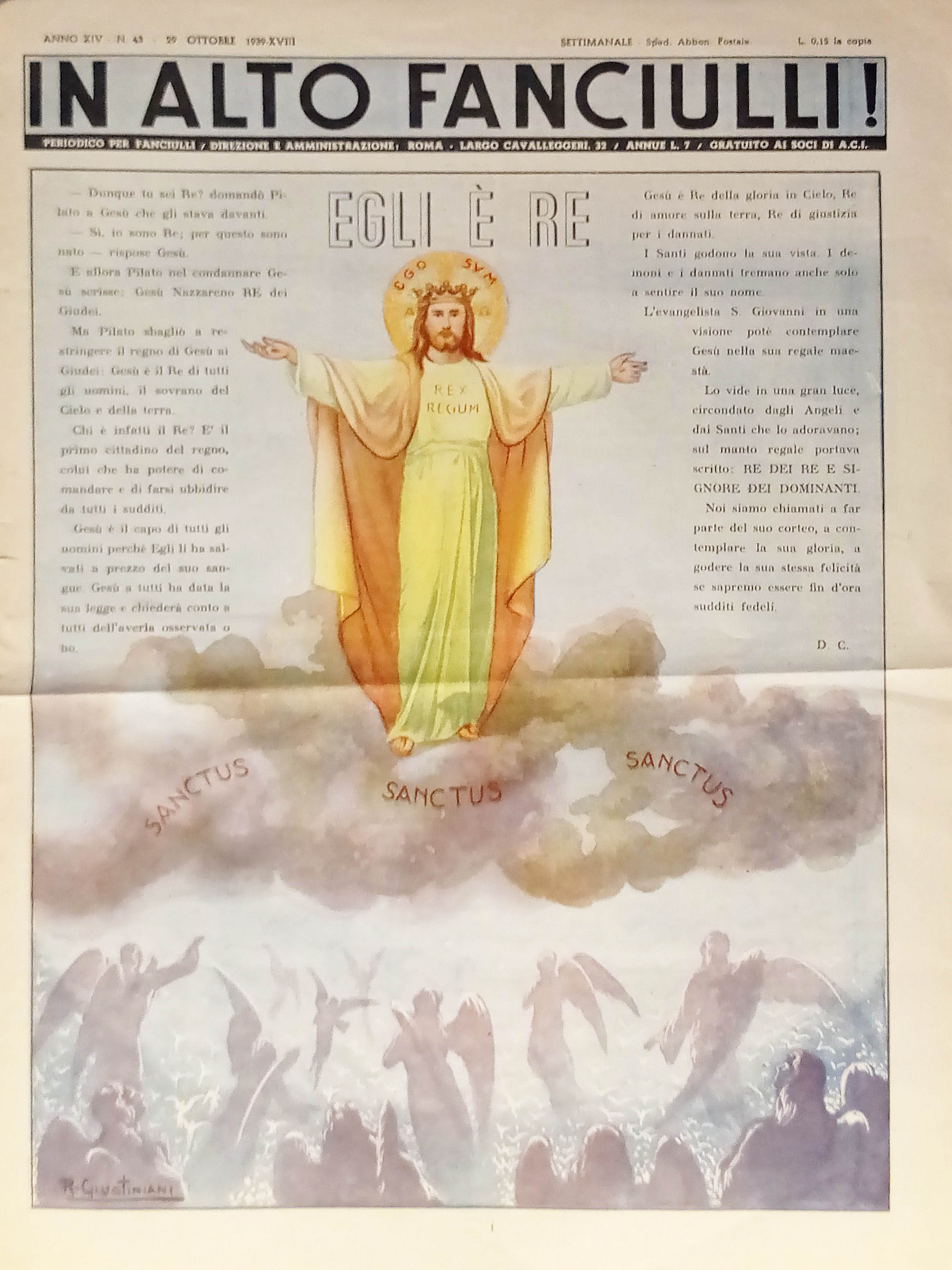 Settimanale - In Alto Fanciulli! n. 43 - 1939 Egli …