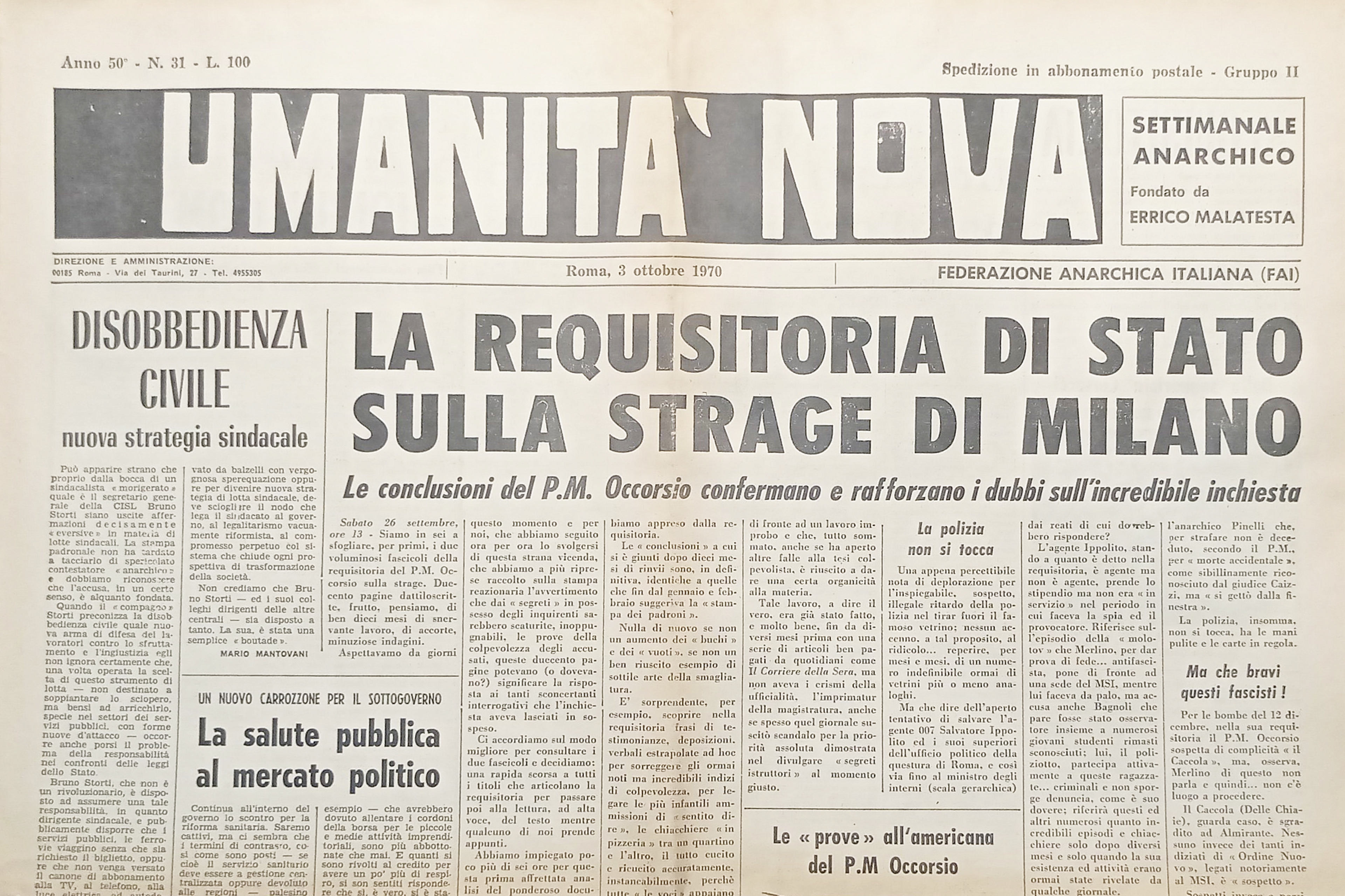 Settimanale Anarchico - Umanità Nova N. 31 - Conclusioni del …