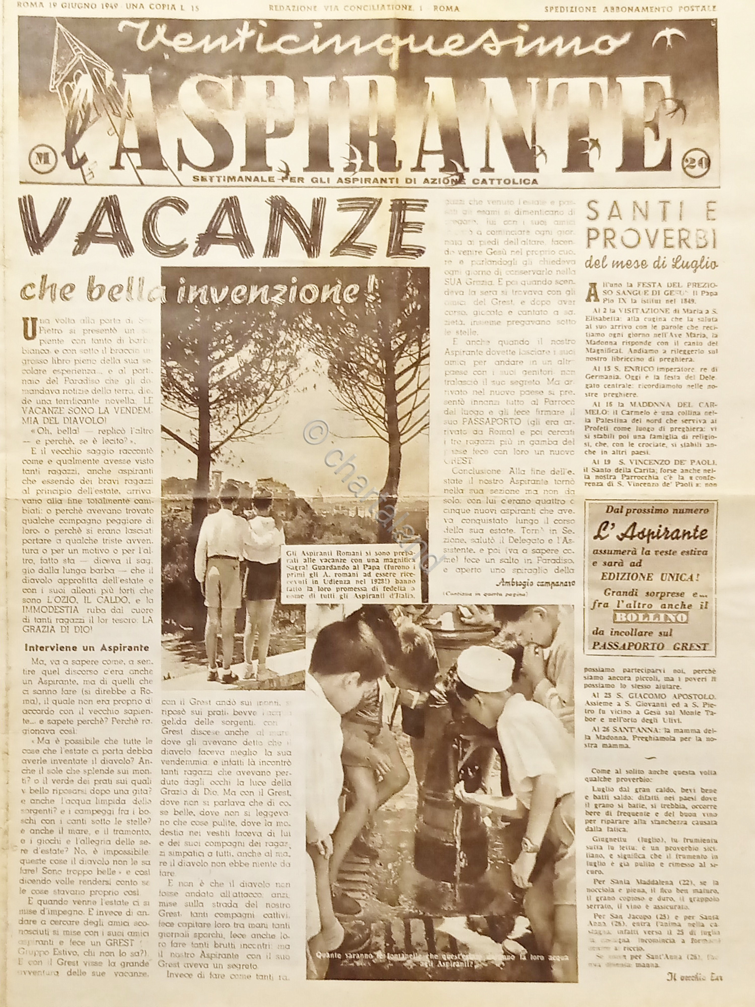 Settimanale Azione Cattolica - Venticinquesimo L'Aspirante - 19 Giugno 1949