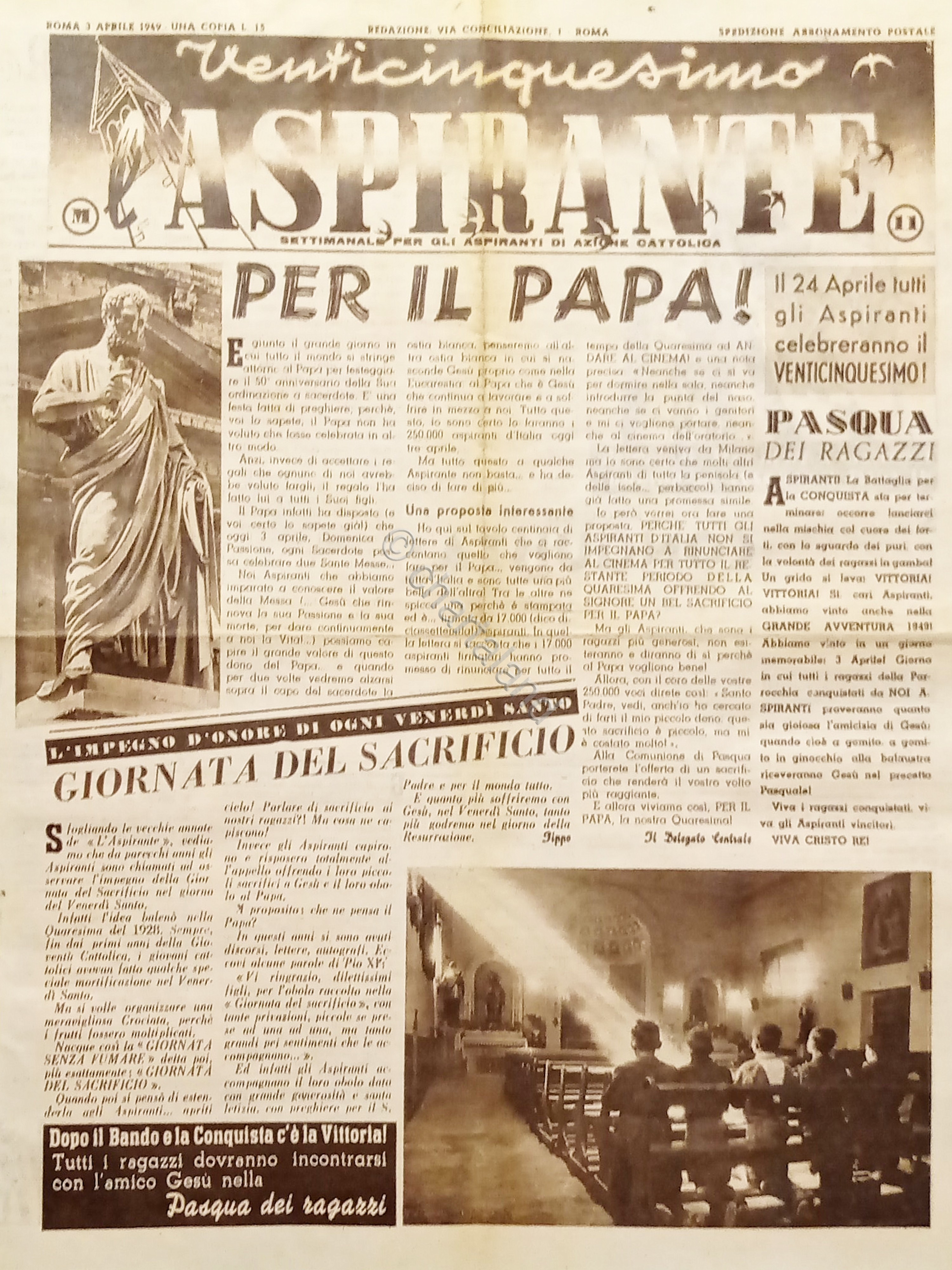 Settimanale Azione Cattolica - Venticinquesimo L'Aspirante - Aprile 1949