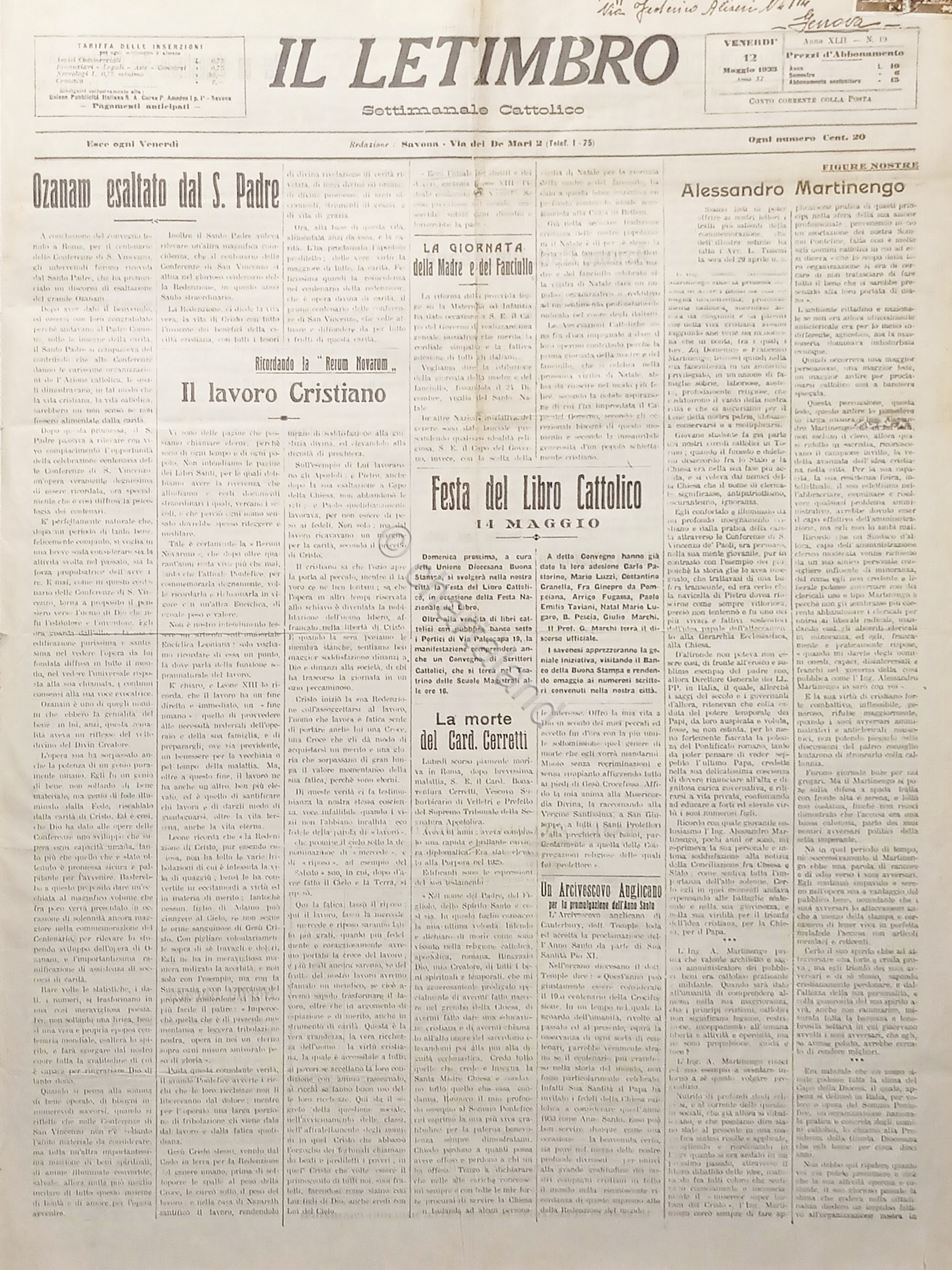 Settimanale Cattolico Savona - Il Letimbro N. 19 Festa del …