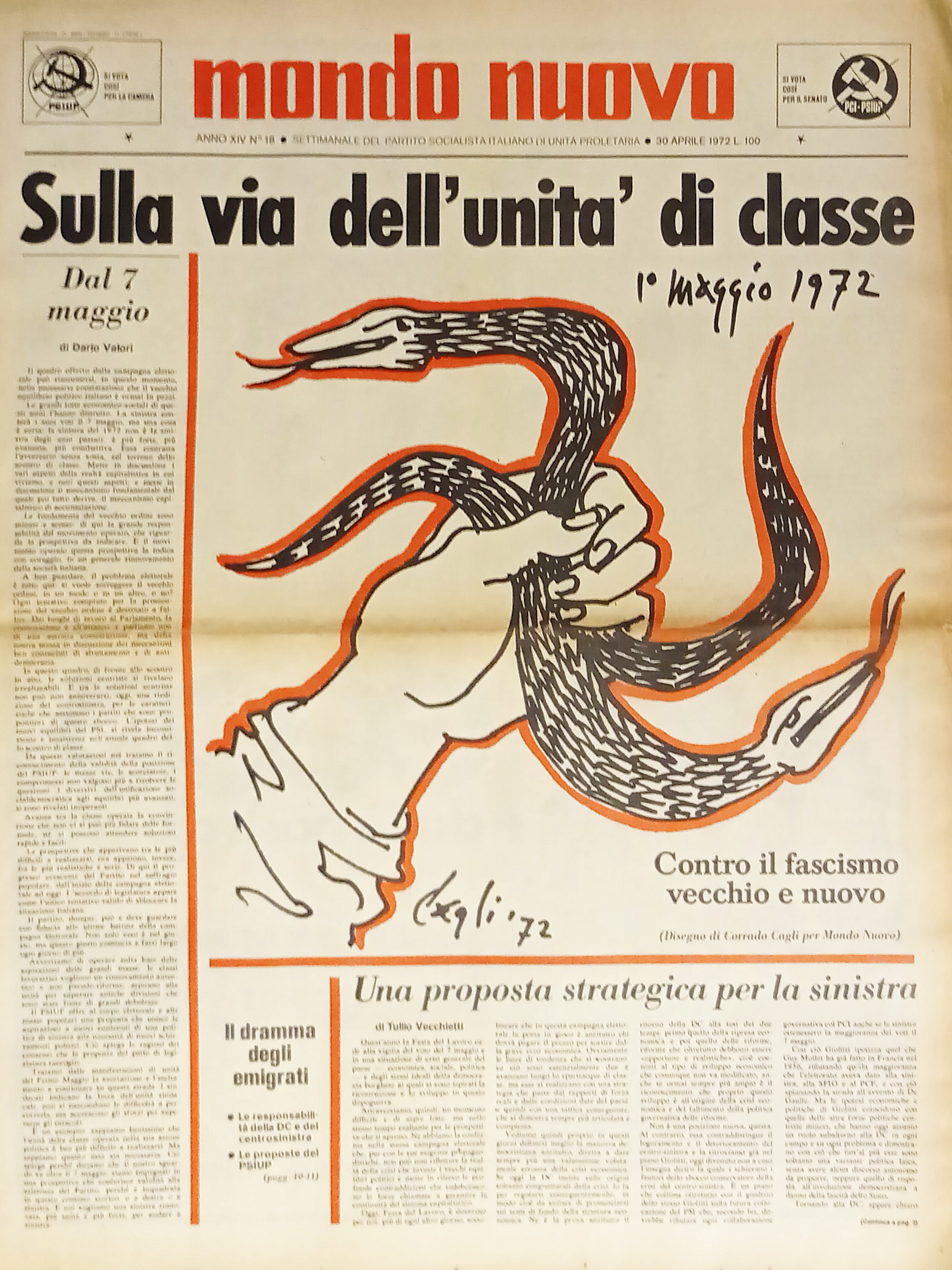 Settimanale del P.S.I.U.P. - Mondo Nuovo n. 18 - 1972 …