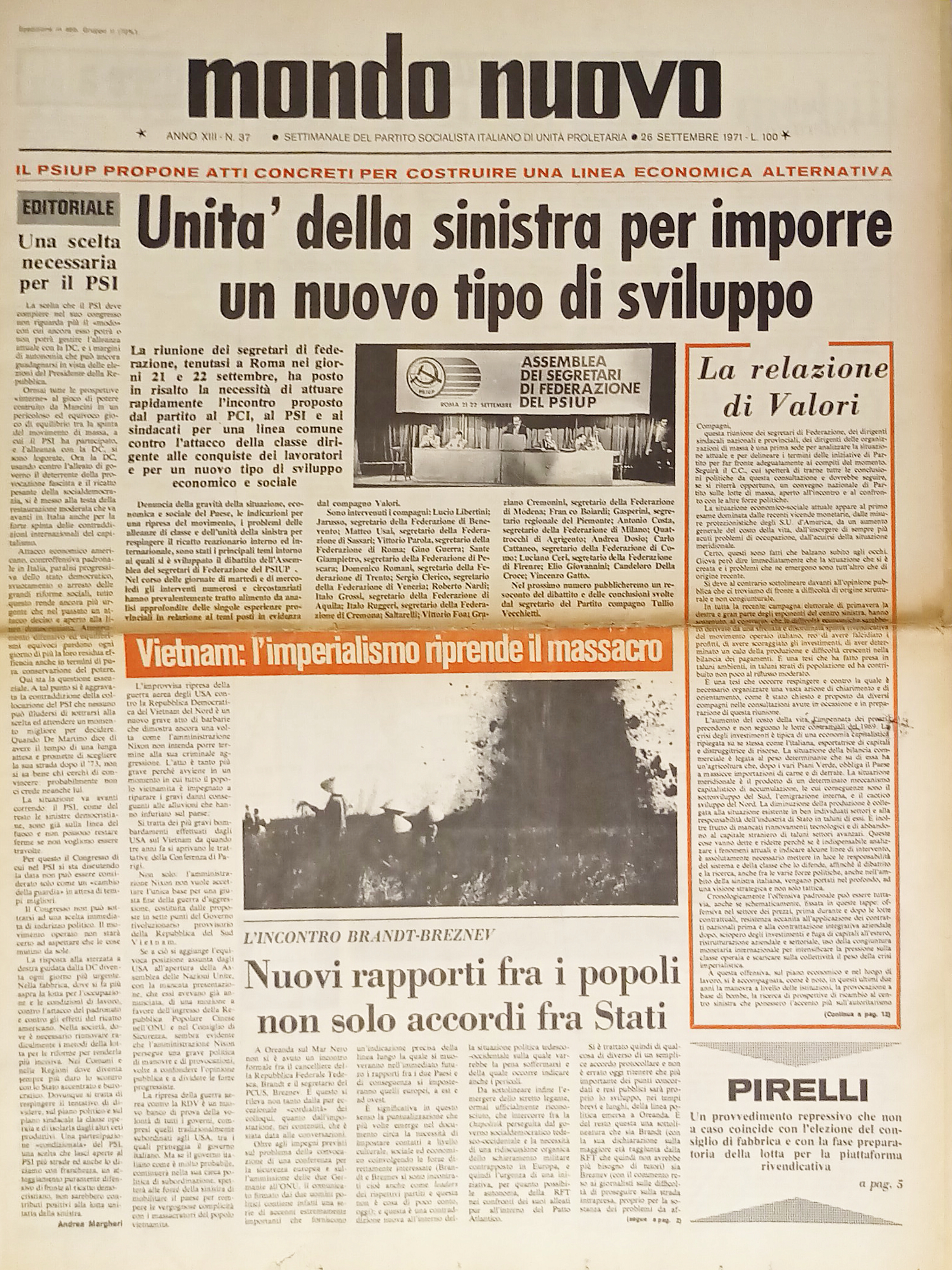 Settimanale del P.S.I.U.P. - Mondo Nuovo n. 37 - 1971 …